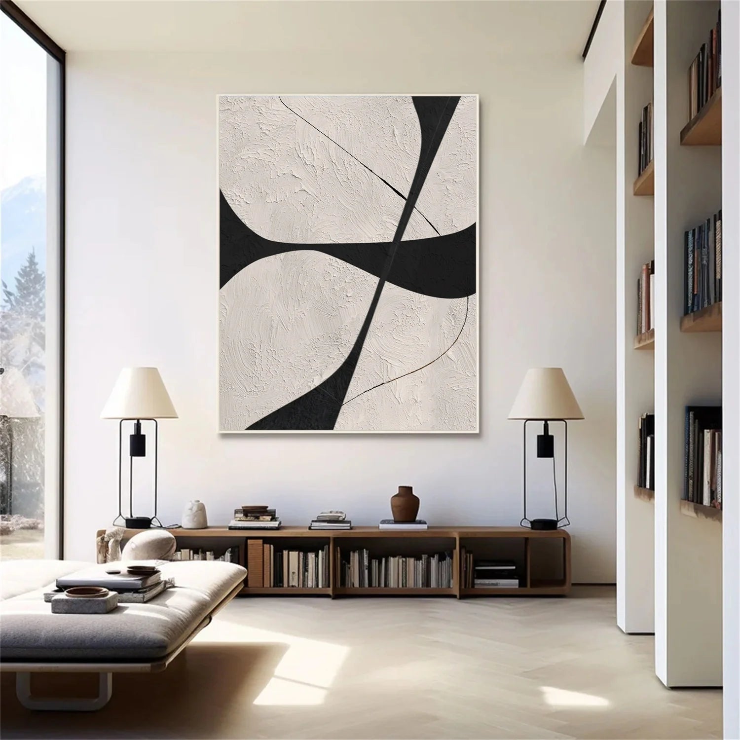 Beige & Black Abstract Textured Canvas Art #WA782