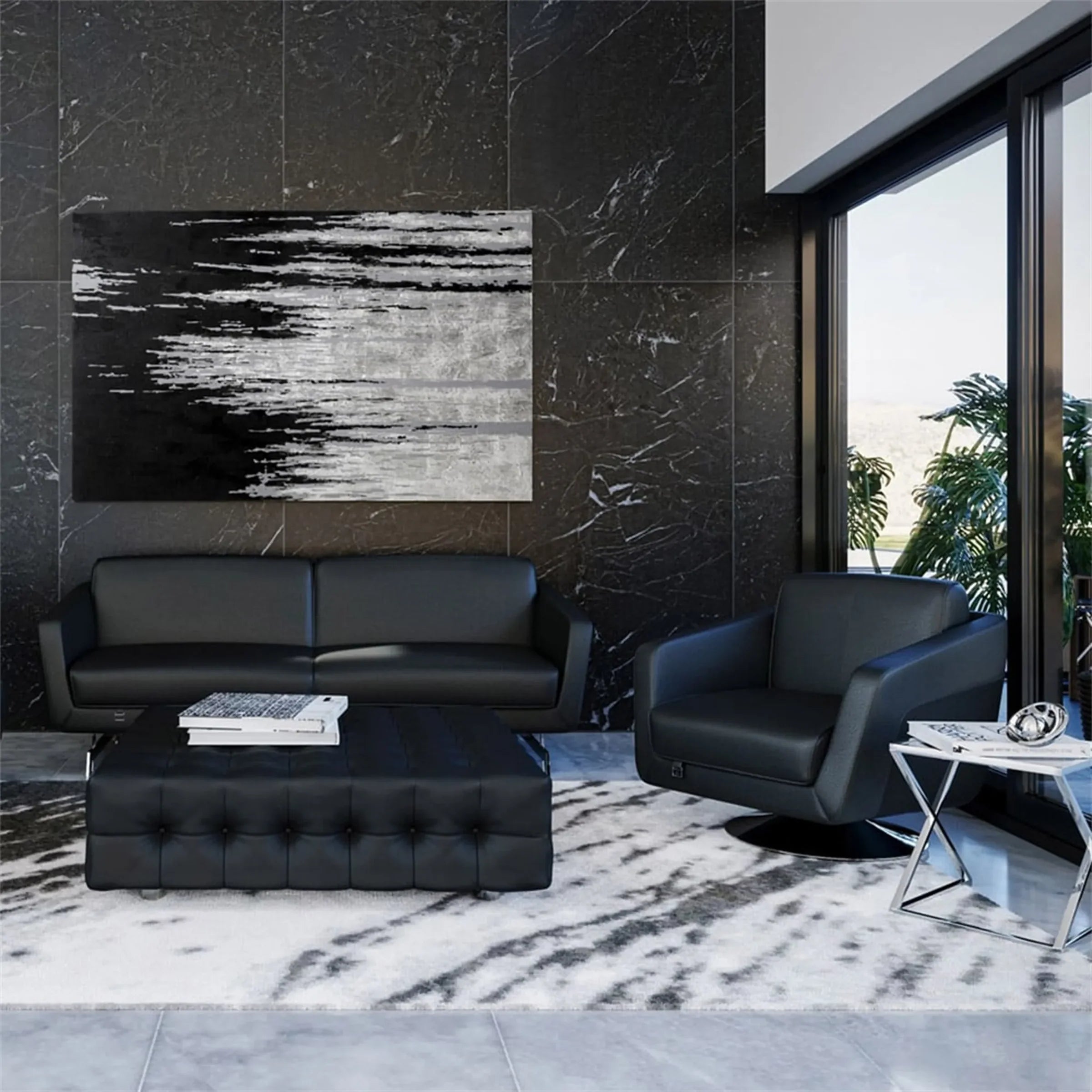 Modern Minimalist Black and White Abstract Oil Painting #JM88