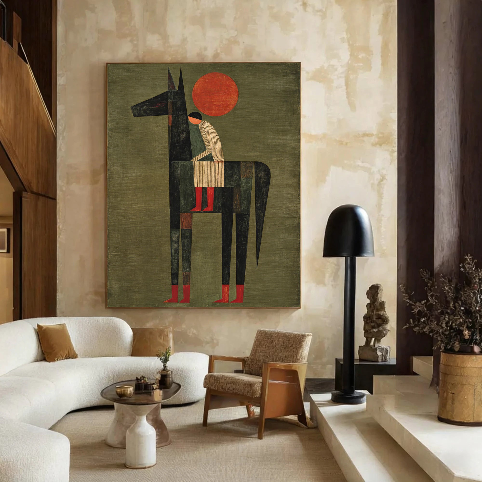 Abstract Horse Rider Oil Painting, Green & Red Wall Art #WA524