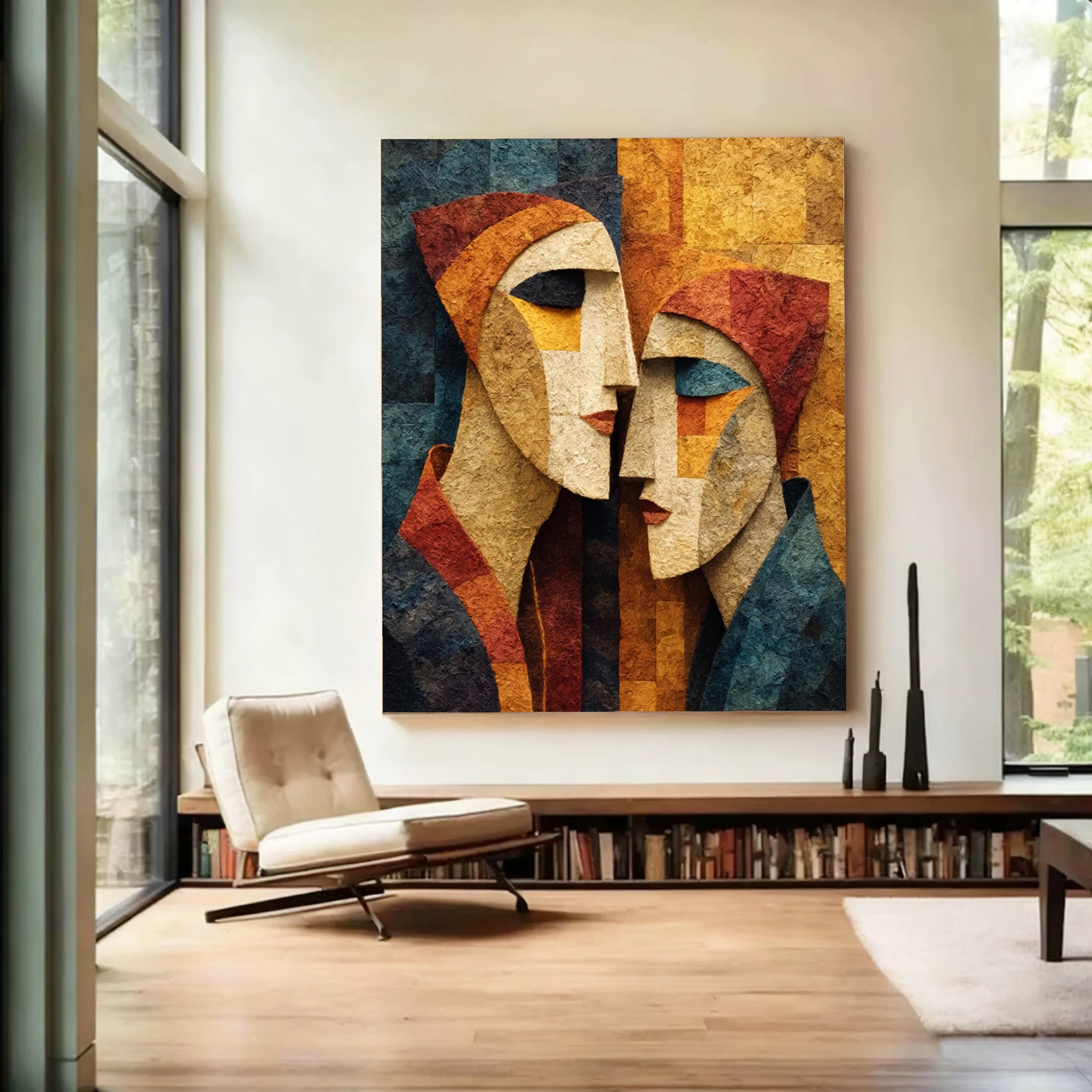Abstract Cubist Faces Oil Painting | Hand-Painted Modern Art #WA519