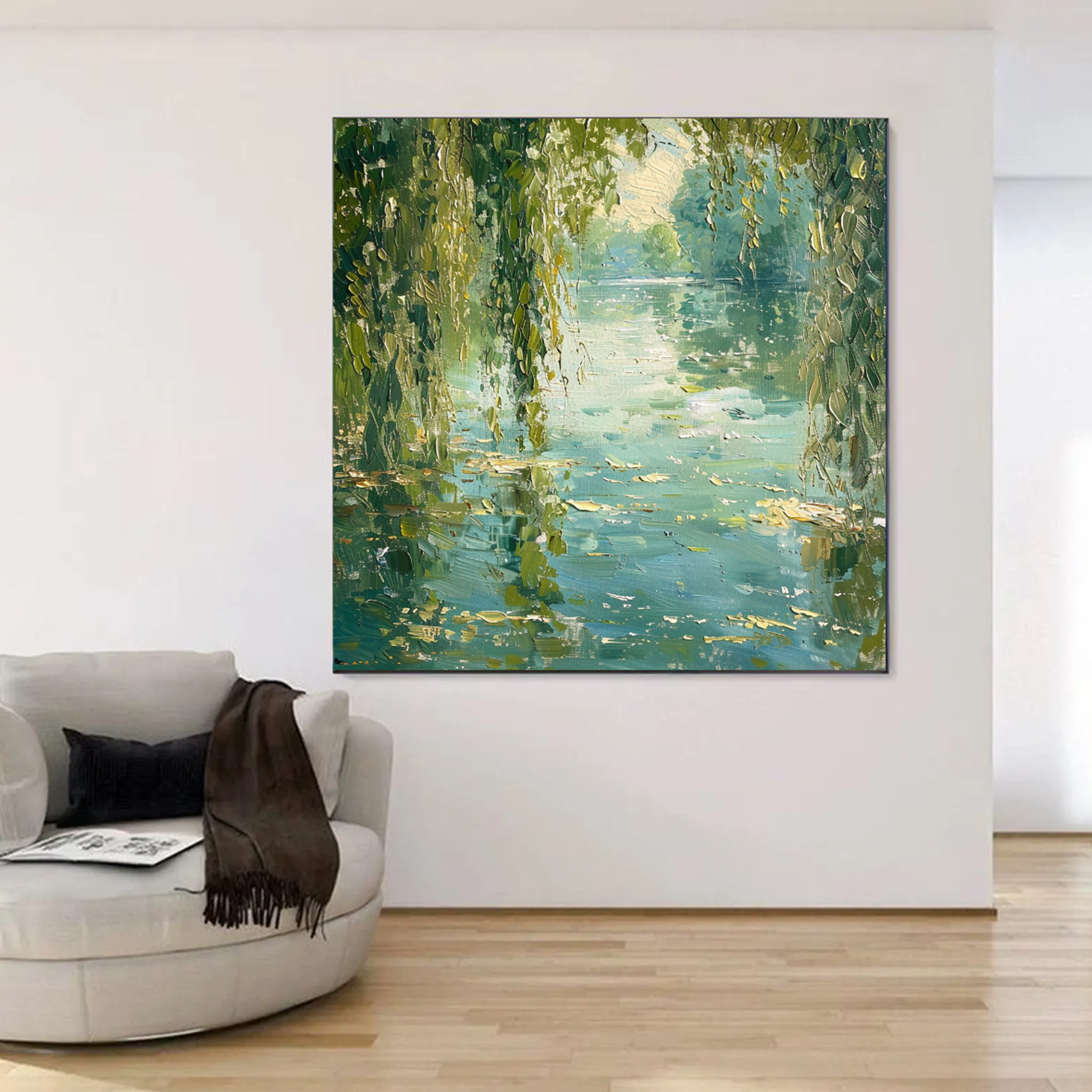 Impressionist Willow River Reflections Hand Painted Oil Painting #FT342