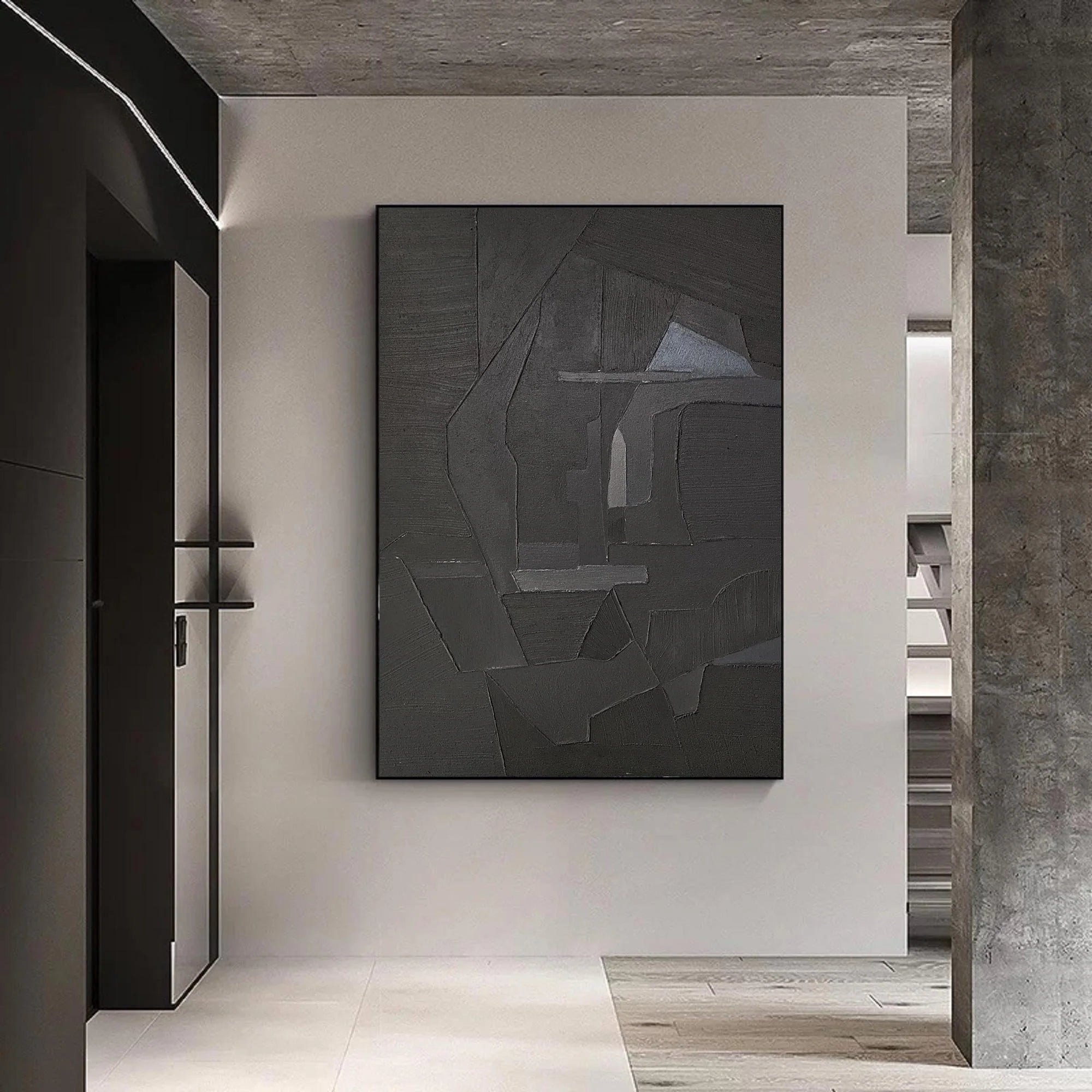 Original Minimalist Charcoal Grey Painting on Canvas for Living Room/Bedroom