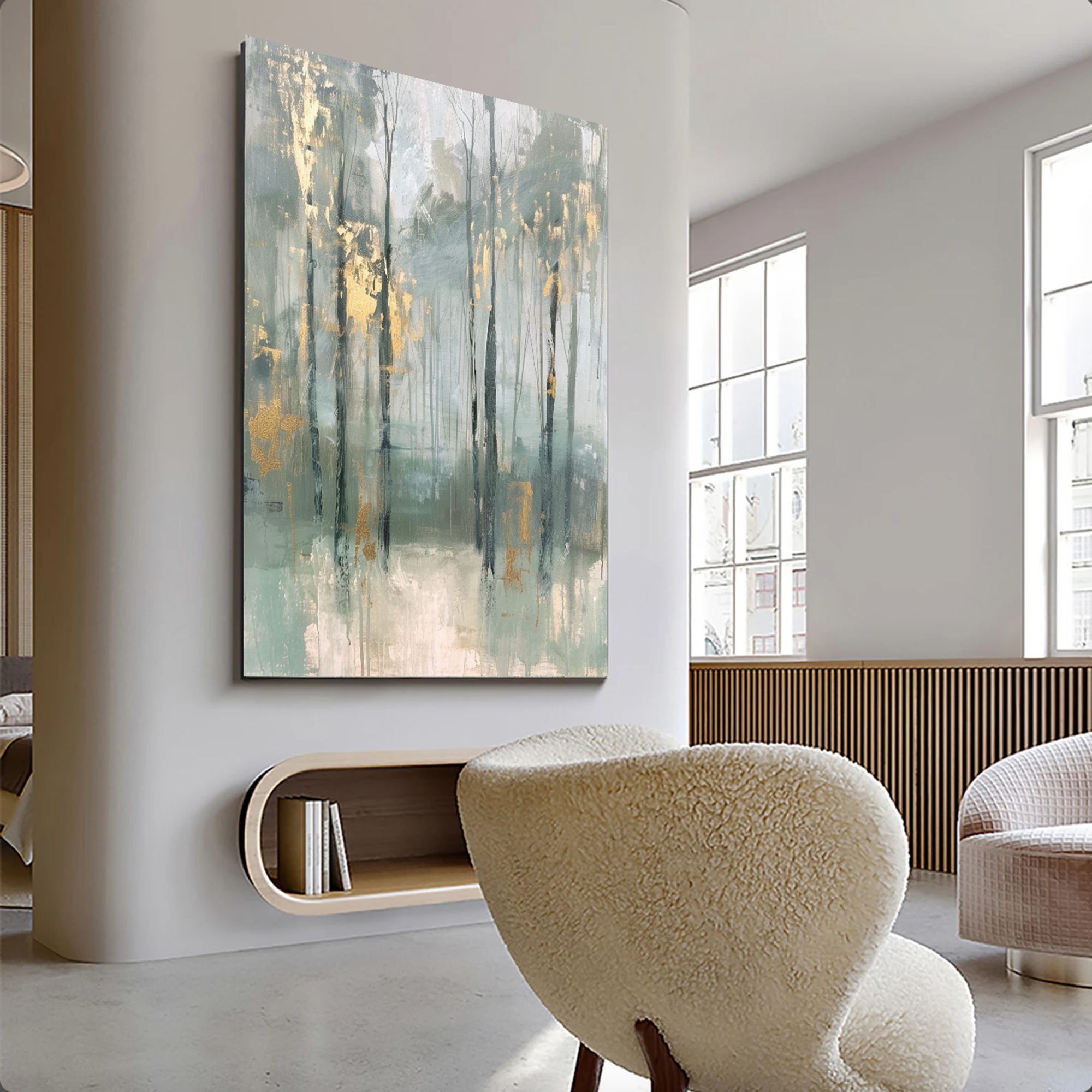 Misty Forest Abstract Oil Painting with Gold Leaf Accents #FT207