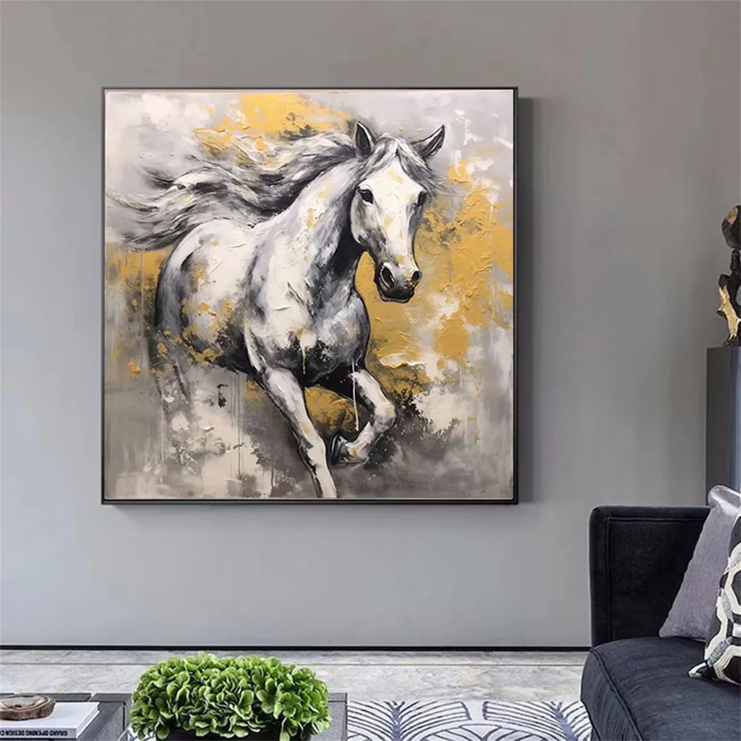 Black and White Horse Abstract Animal Wall Art #AM066