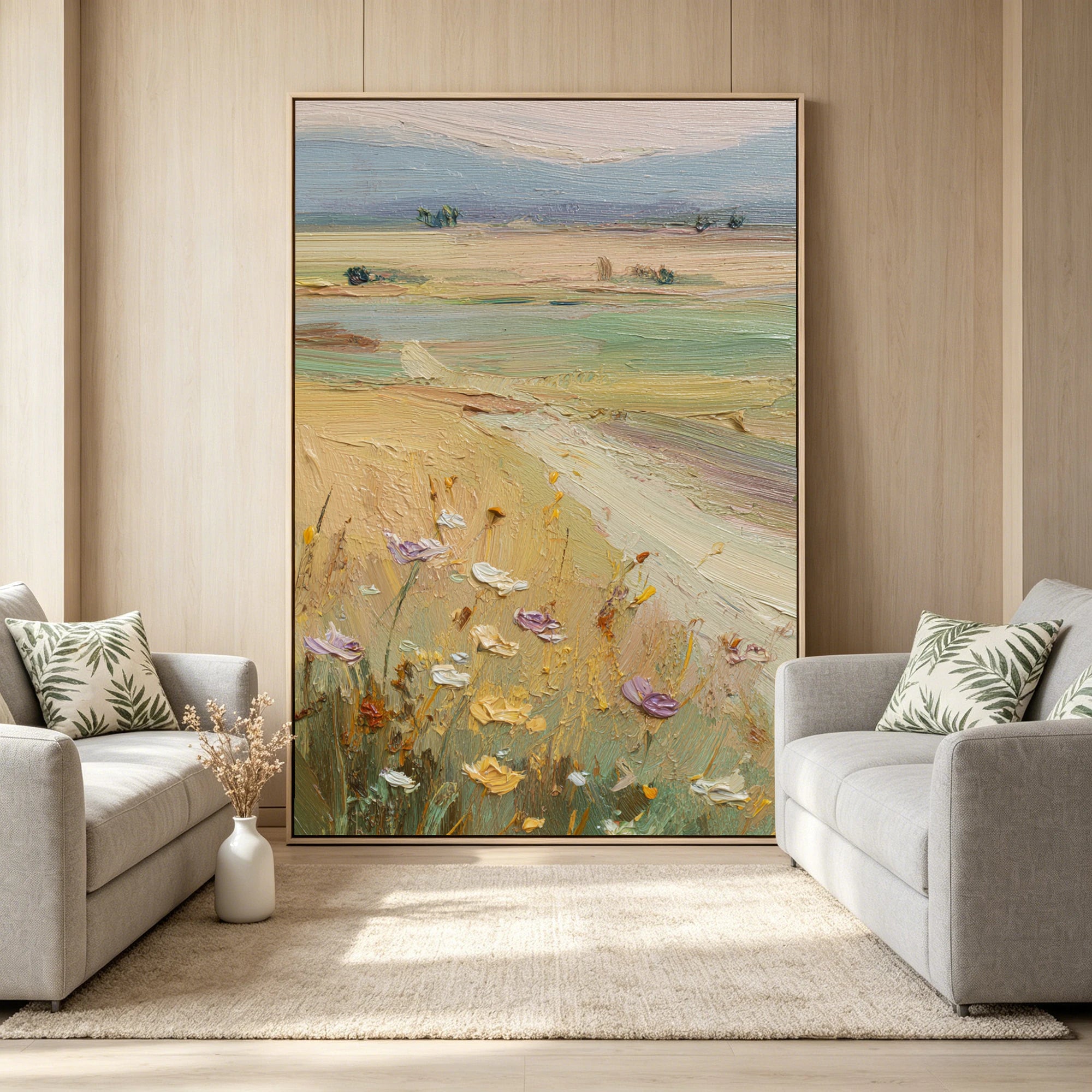 Wildflower Meadow Landscape Oil Painting, Hand-Painted #FT619