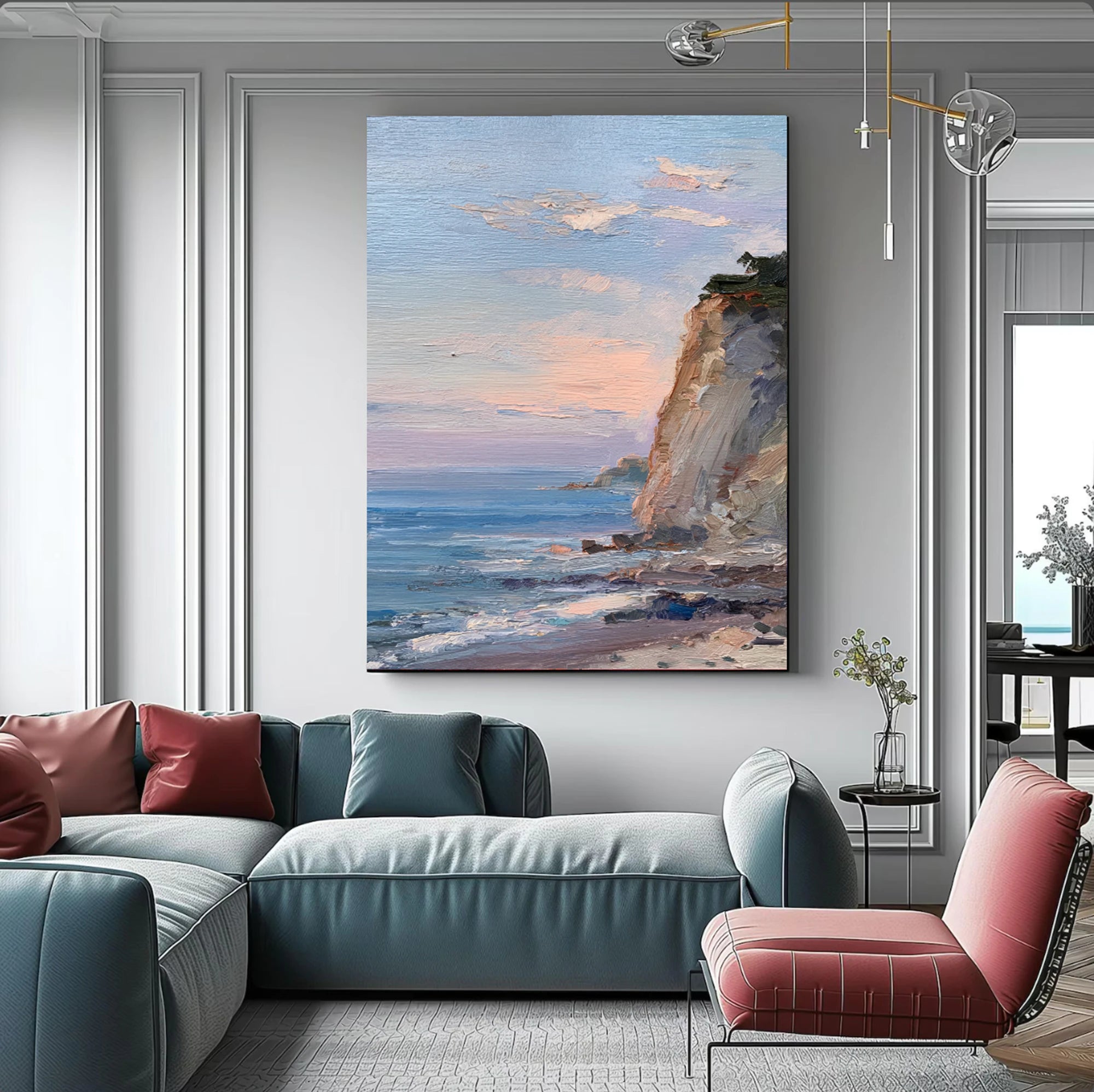 Hand-Painted Coastal Cliff Oil Painting #SK647