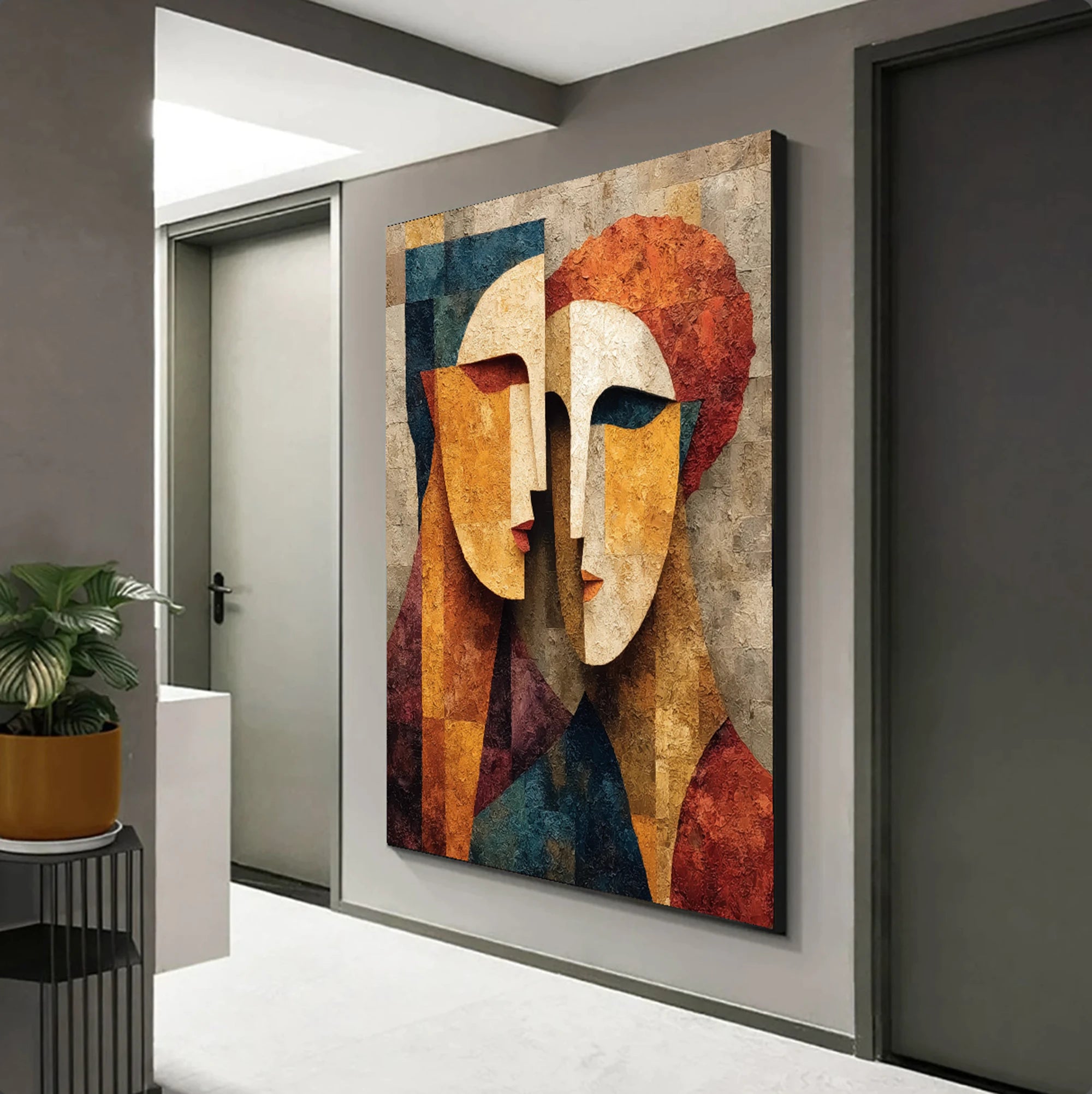 Cubist Faces Hand-Painted Oil Painting #WA518