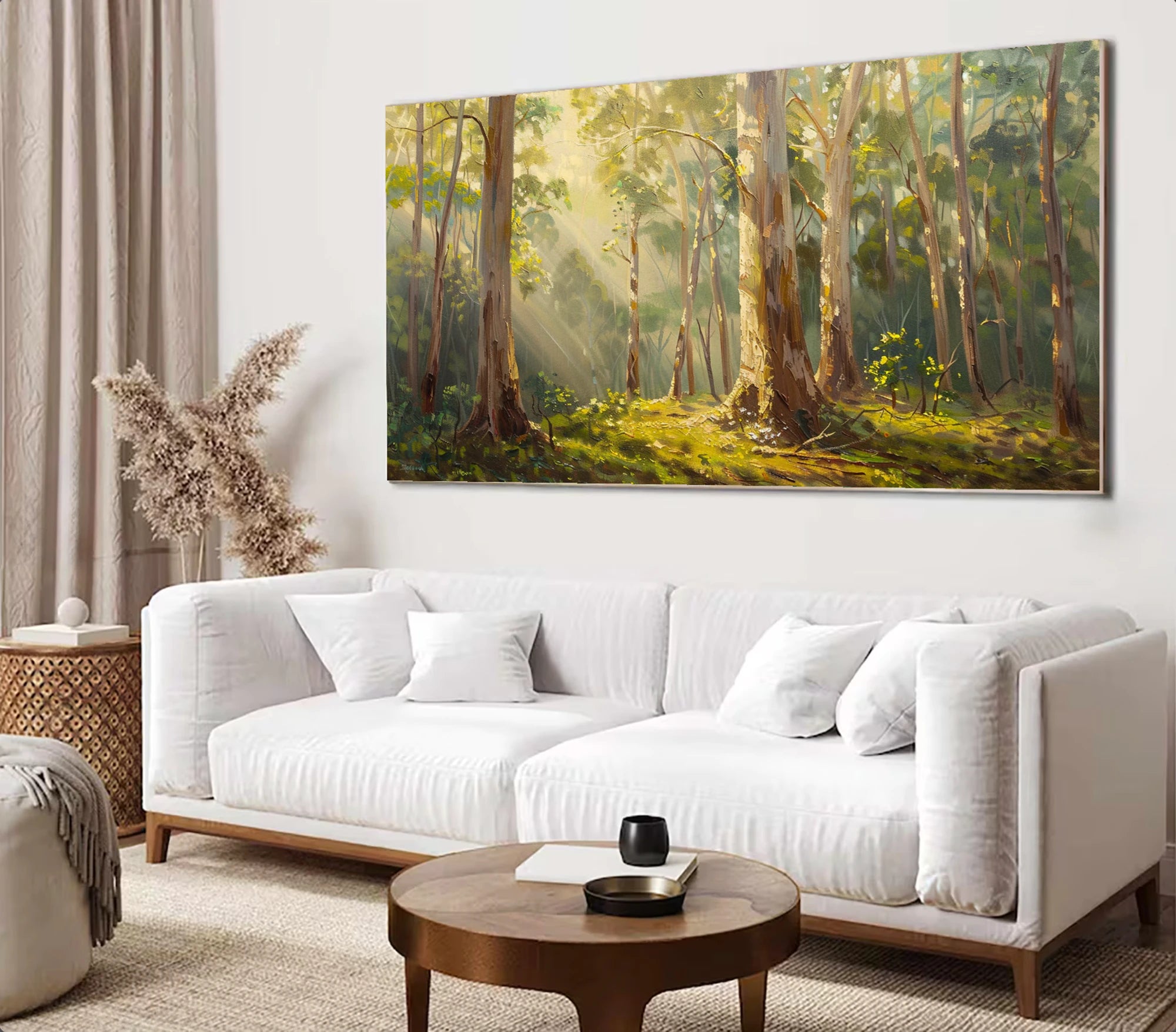 Hand-Painted Green Tree Wall Decor for Living Room #FT600