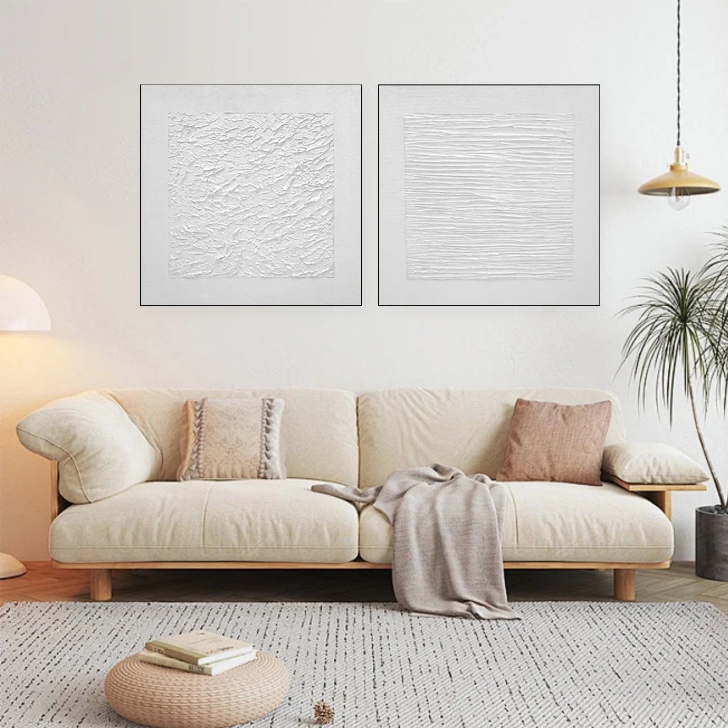 White Minimalist_Textured Canvas Art Set of 2 #MZ106