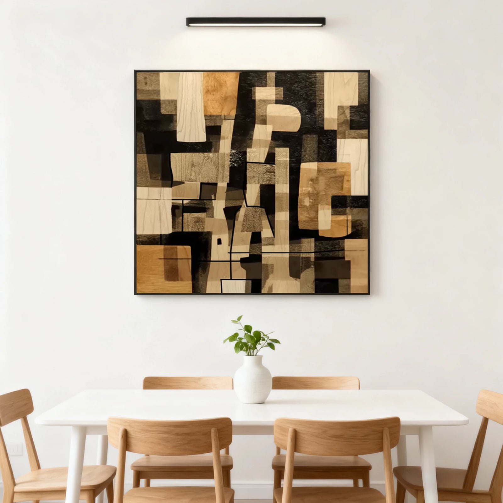 Neutral Geometric Abstract Textured Oil Painting #WA99
