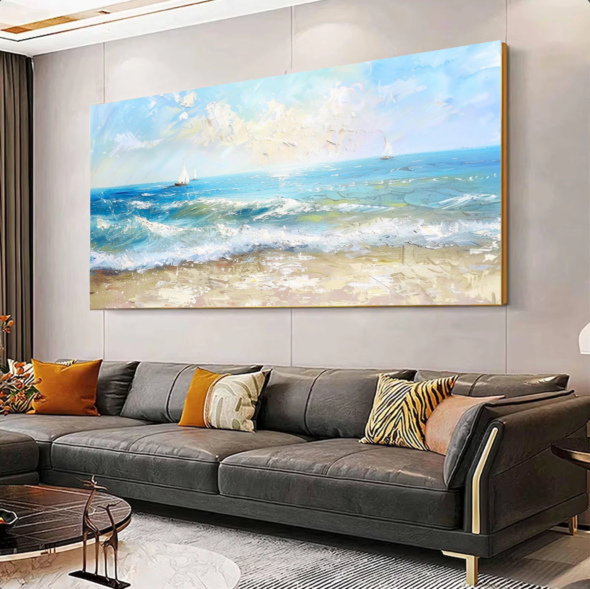 Hand-Painted Seascape Sailboat Oil Painting #SK605