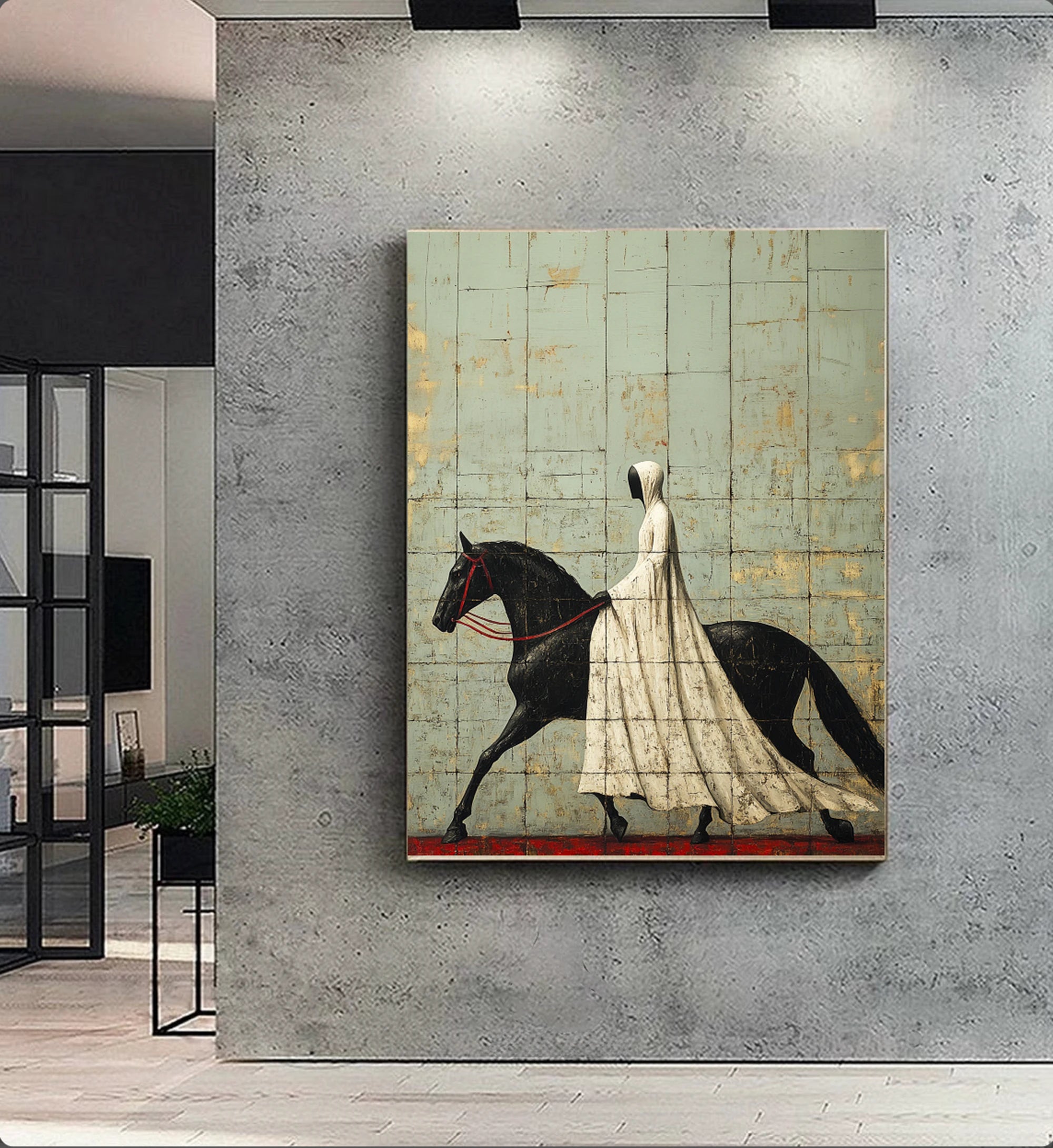 Hand-painted Abstract Horsewoman Oil Painting, Equestrian Wall Art #WA522