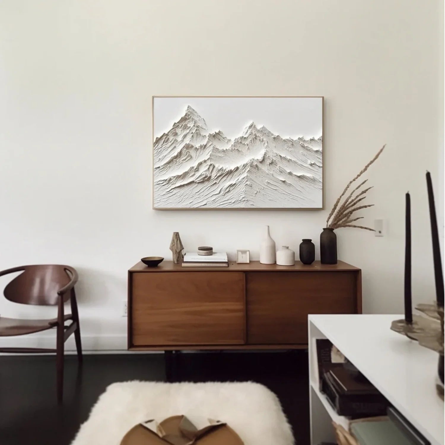 White Minimalistic Mountain Textured Art #MD205