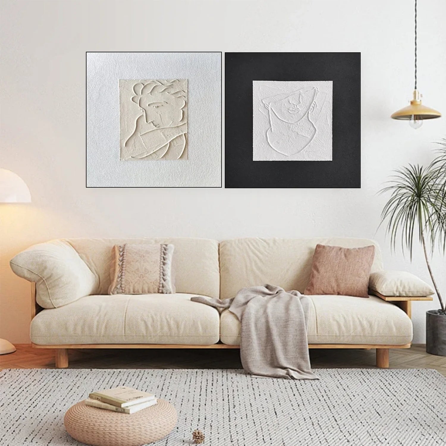 Black and White Minimalist_Textured Canvas Art Set of 2 #MZ103