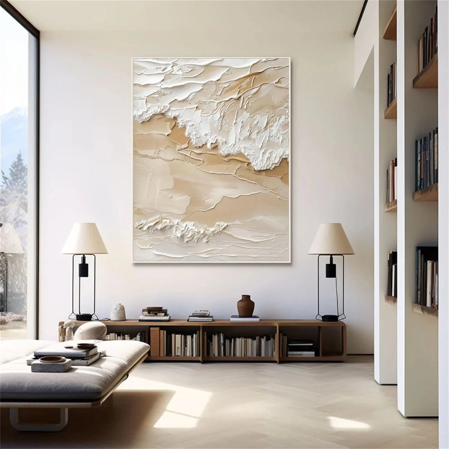 Beige and Brown Sea & Sky Abstract_Textured_Wall Art #SK145