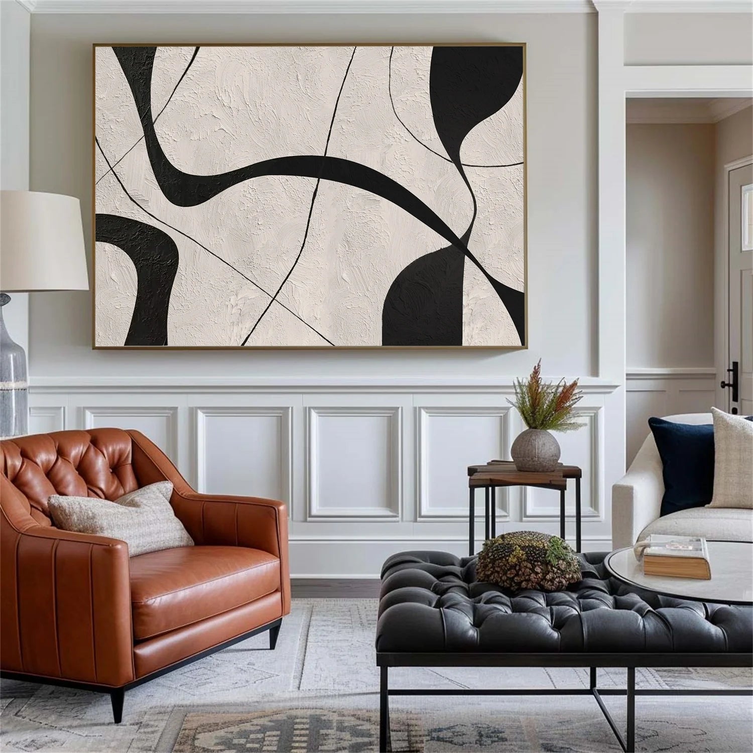 Beige & Black Abstract Textured Canvas Art #WA785