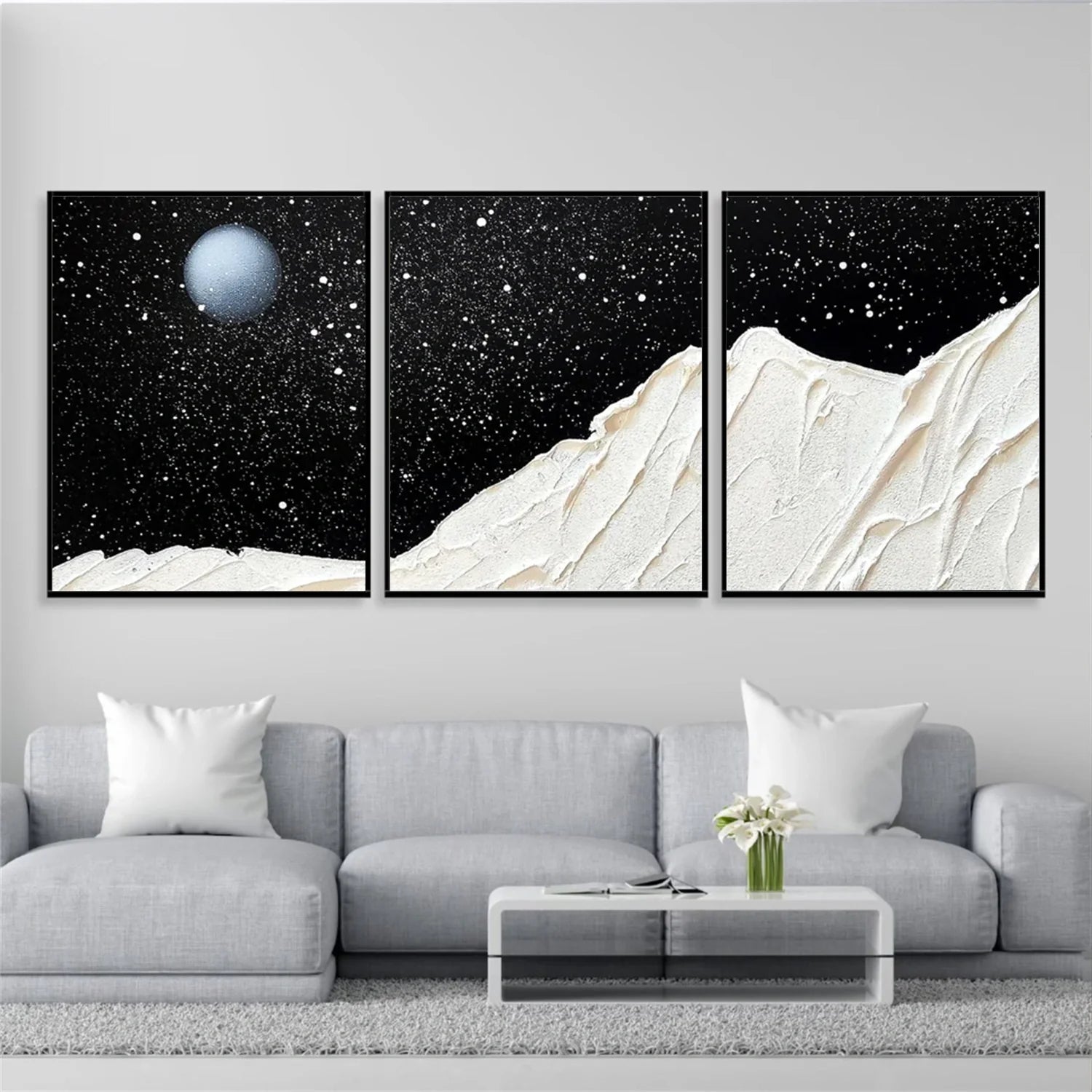 Black and White Minimalist_Textured_Canvas Art Set of 3 #MD269
