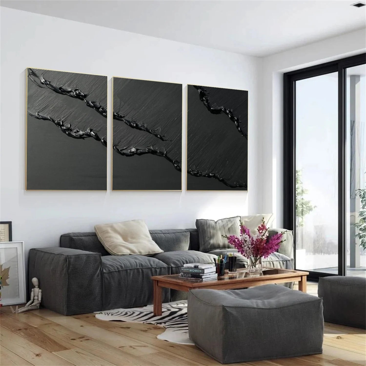 Black Minimalist_Textured _Canvas Art Set of 3 #MZ115