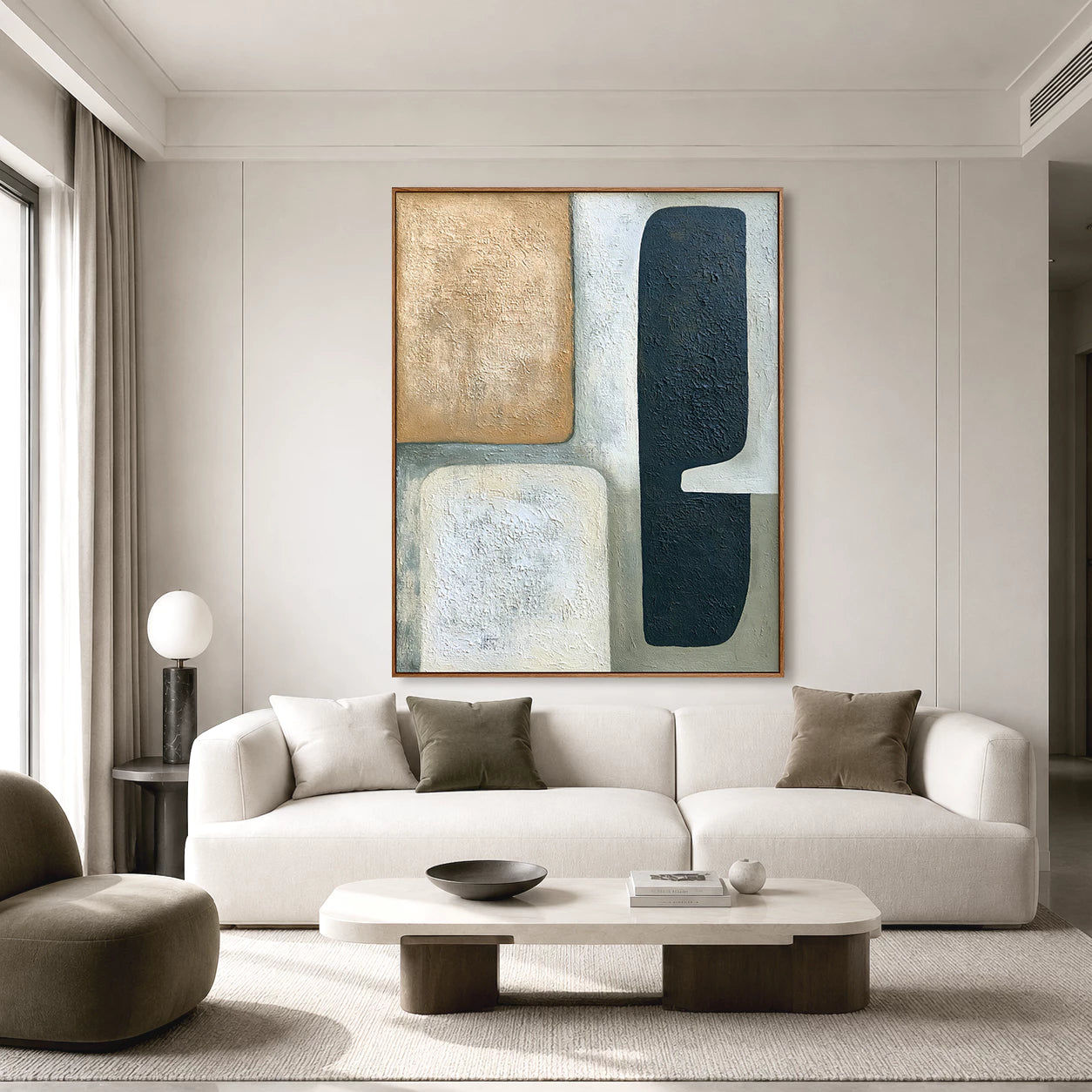 Modern Abstract Neutral Color Block Oil Painting #WA144