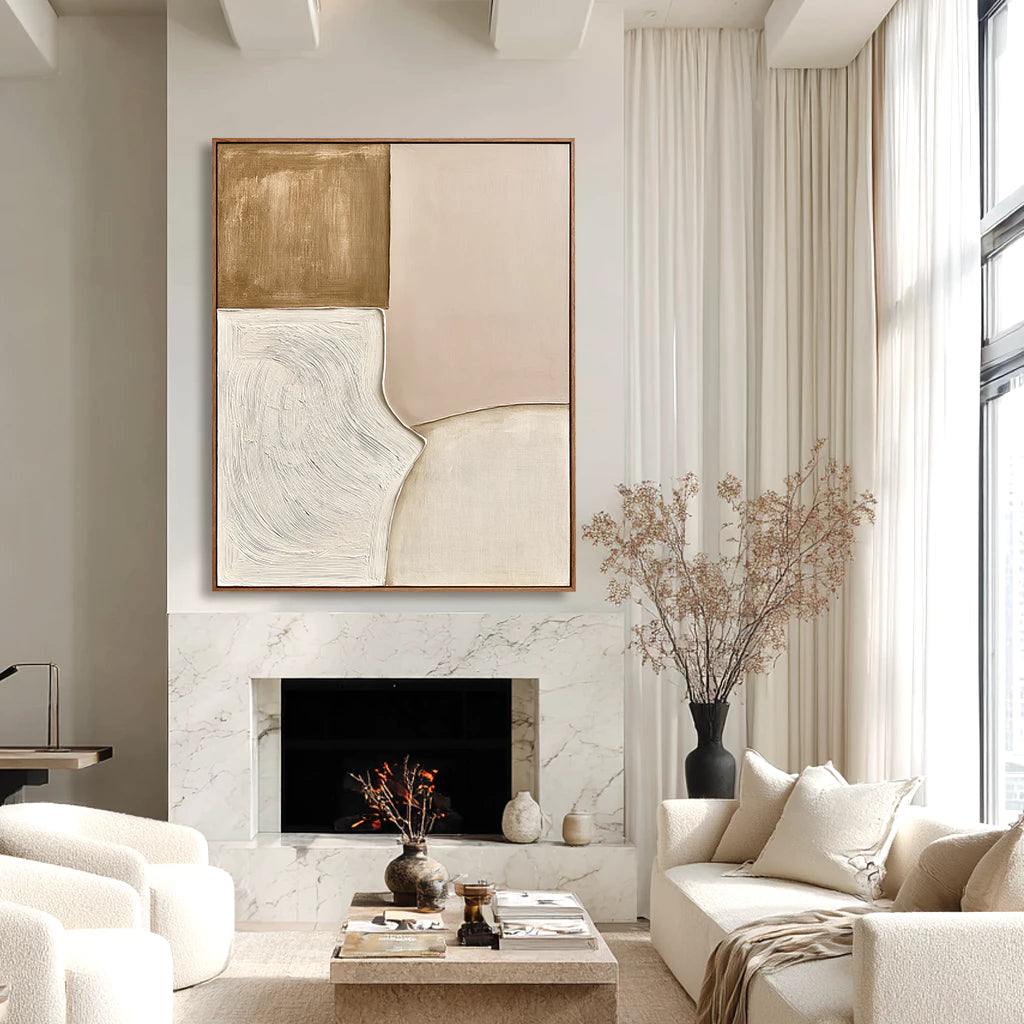 Wabi-Sabi Beige & Taupe Geometric Abstract Wall Art #WA143