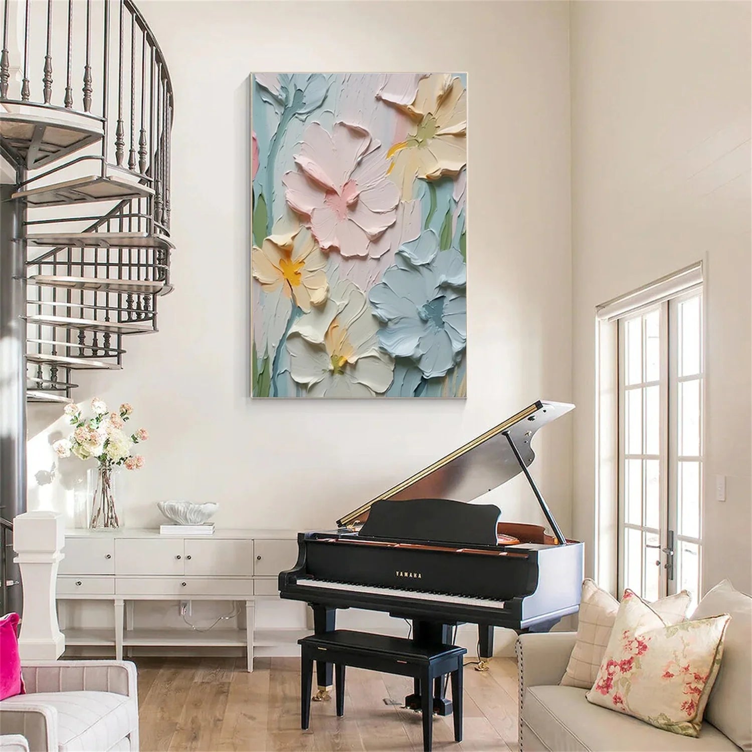 Colorful Flower & Tree Abstract Textured Wall Art #FT078