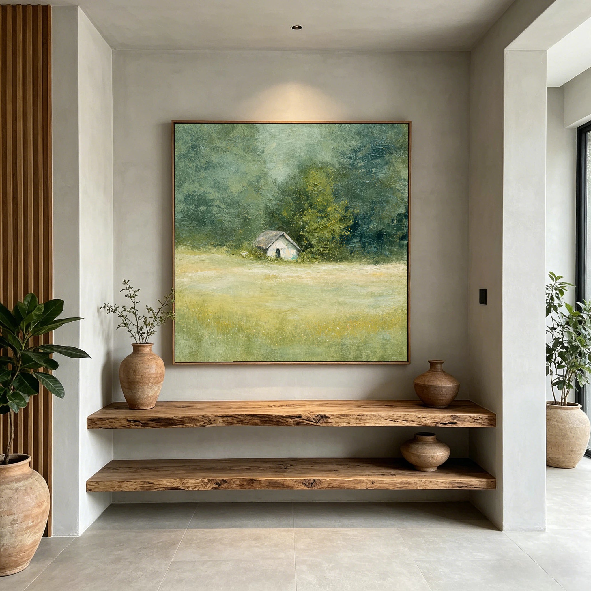 Rustic Cottage Landscape, Green Wall Art #FT521