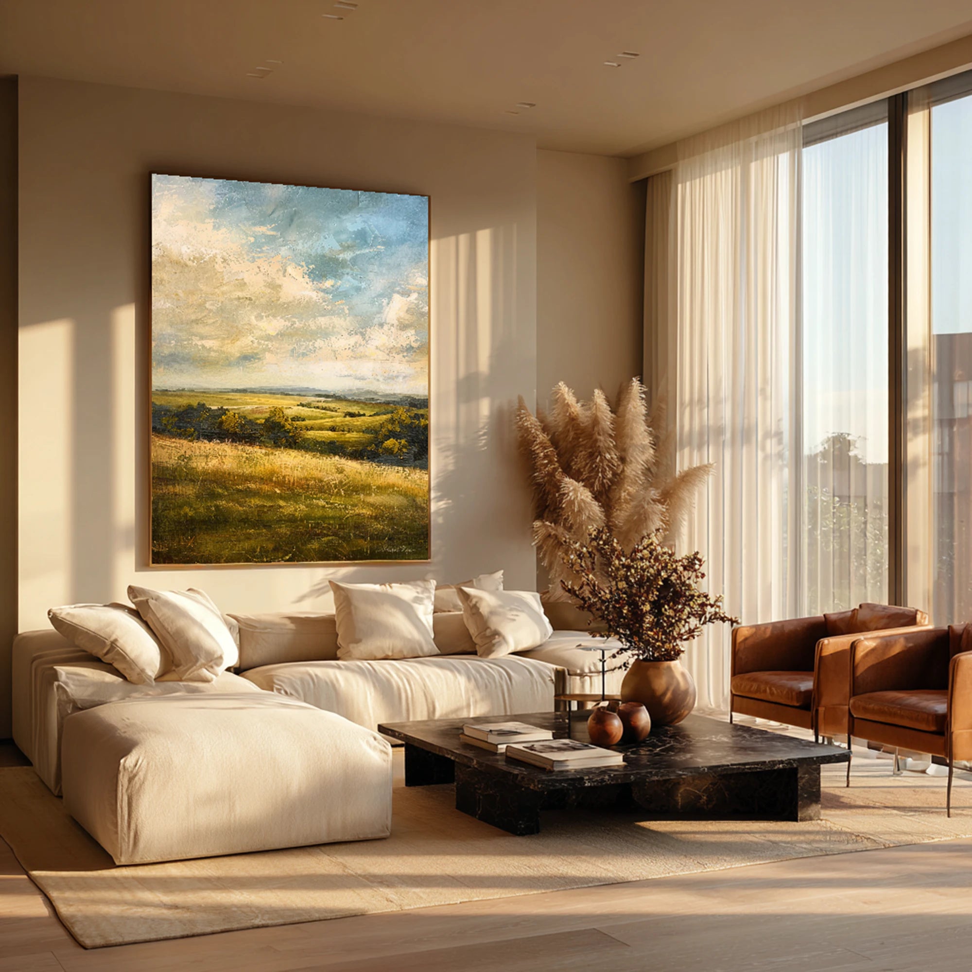 Hand-Painted Countryside Landscape Oil Painting #FJ666