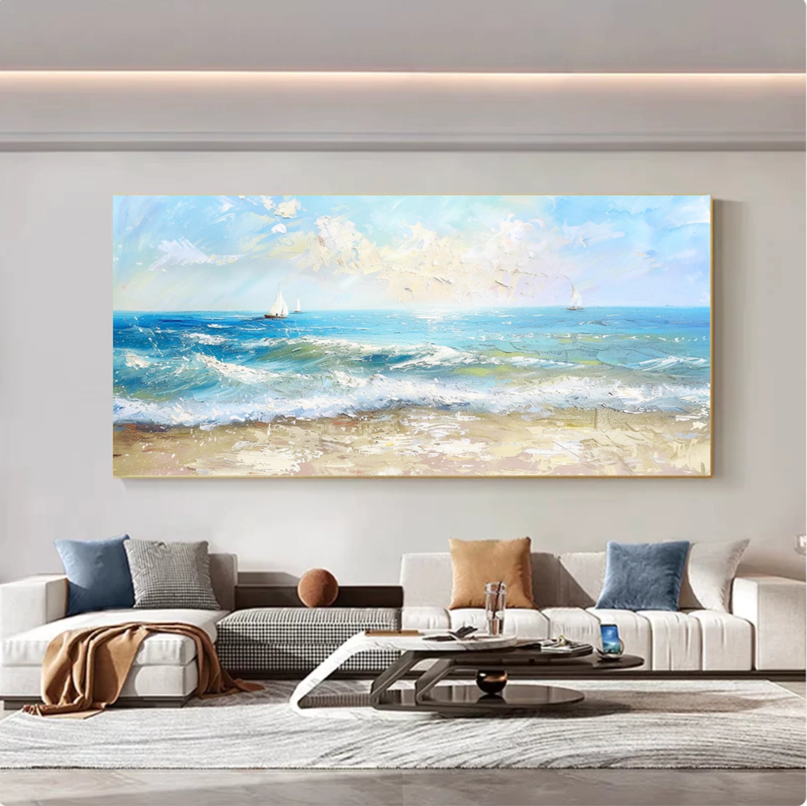 Hand-Painted Seascape Sailboat Oil Painting #SK605