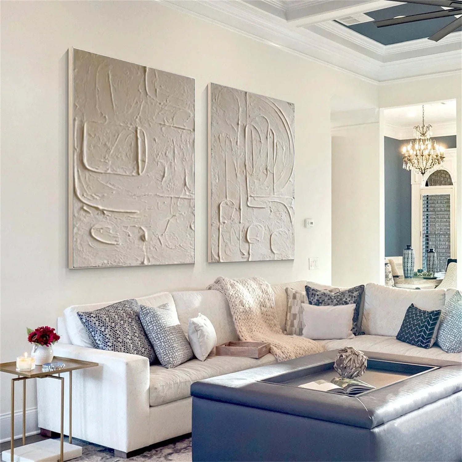 White Minimalist_Textured_Canvas Art Set of 2 #MD274