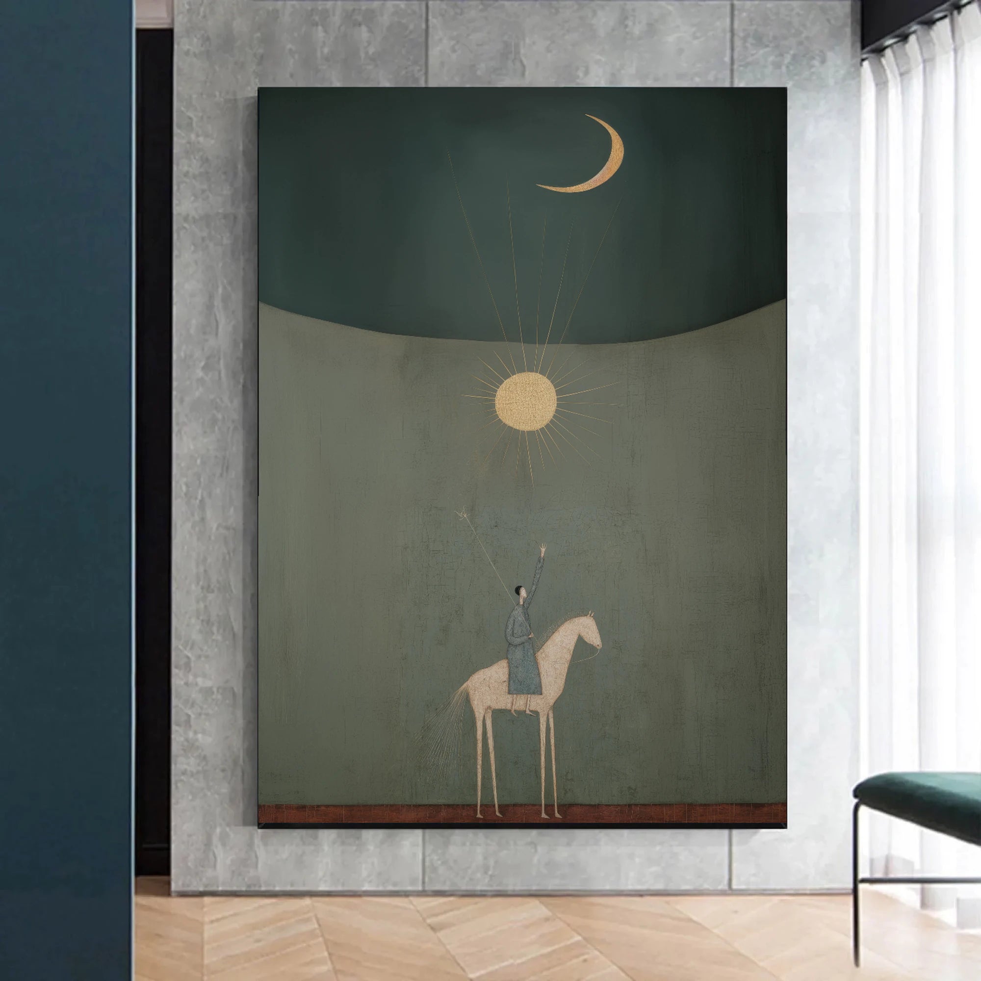 Original Hand-painted Abstract Sun Moon Rider Oil Painting #WA527