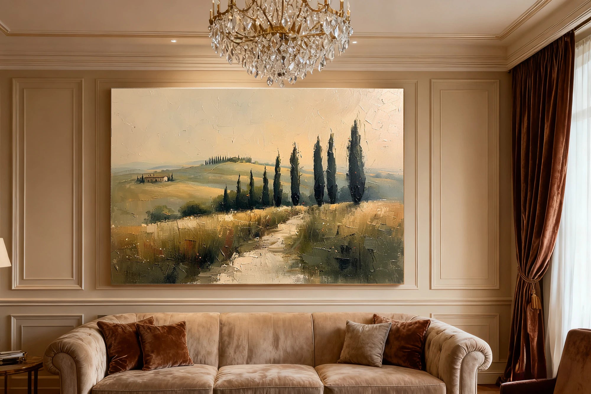 Tuscany Landscape Oil Painting, Neutral Wall Art #FT588