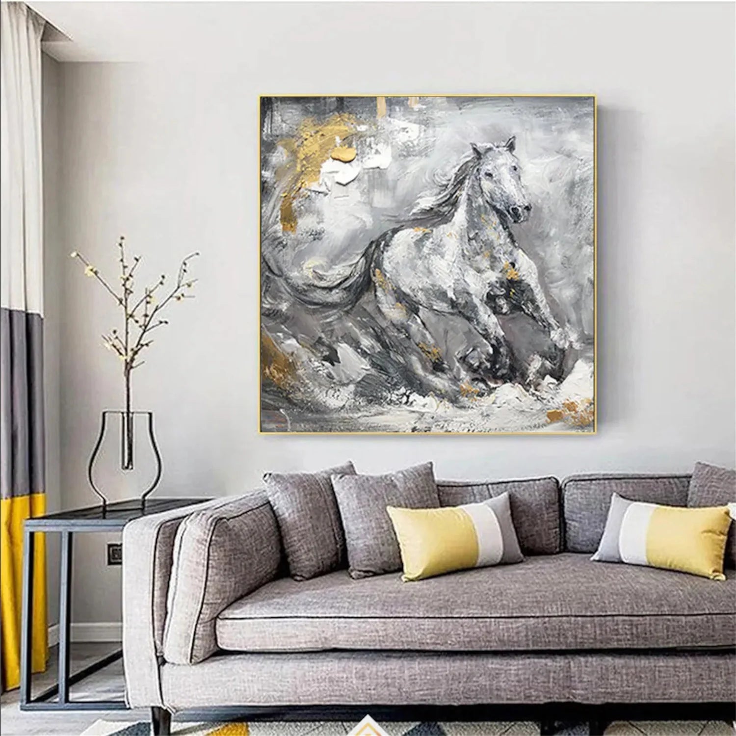 Black and White Horse Abstract Animal Wall Art #AM063