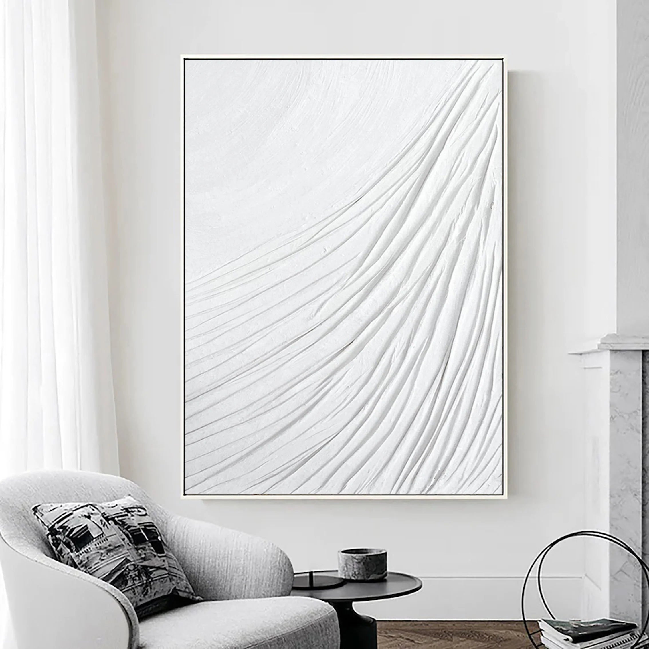 White 3D Textured Plaster Art Large Painting on Canvas Minimalistic Balance
