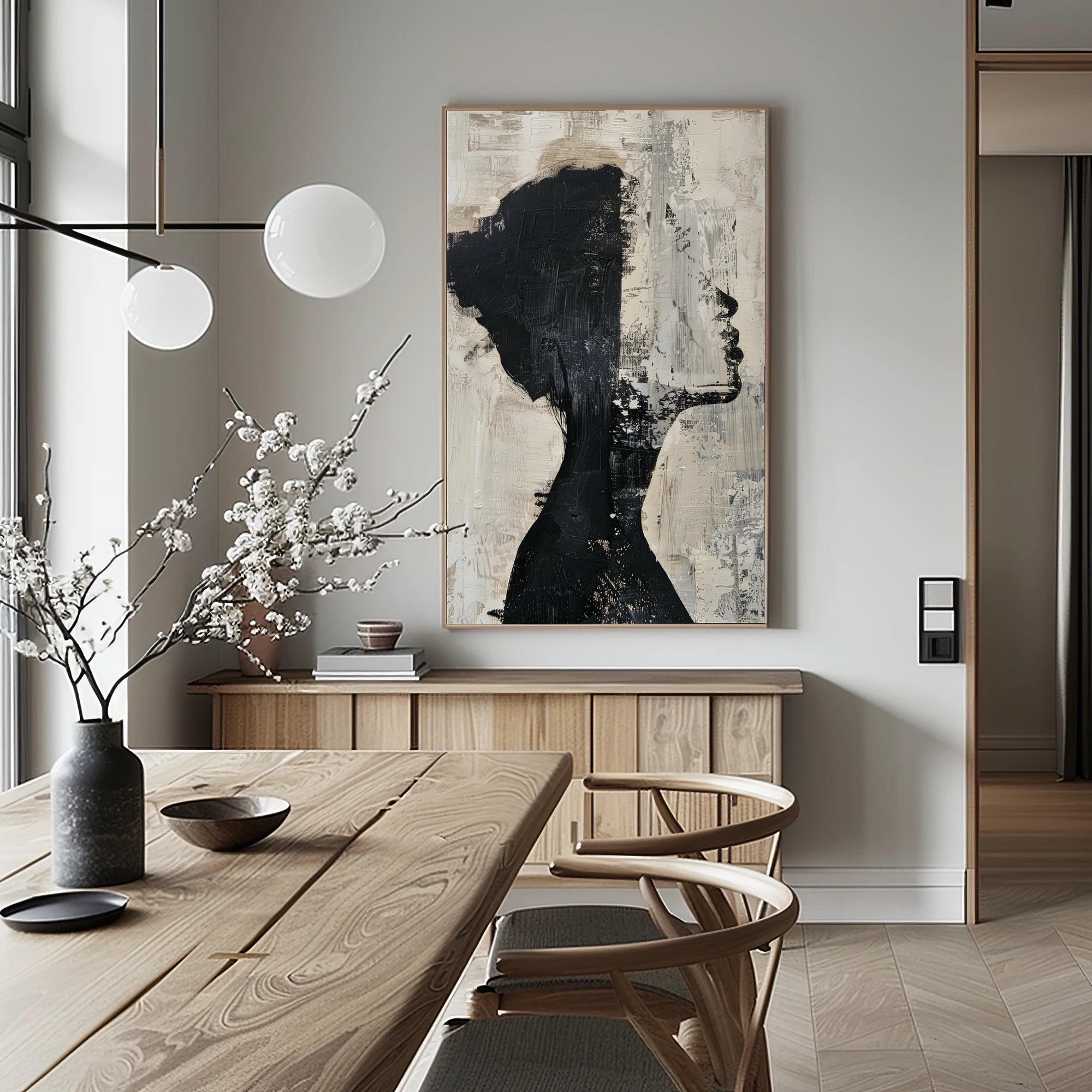 Abstract Black & Beige Silhouette Painting #WA520