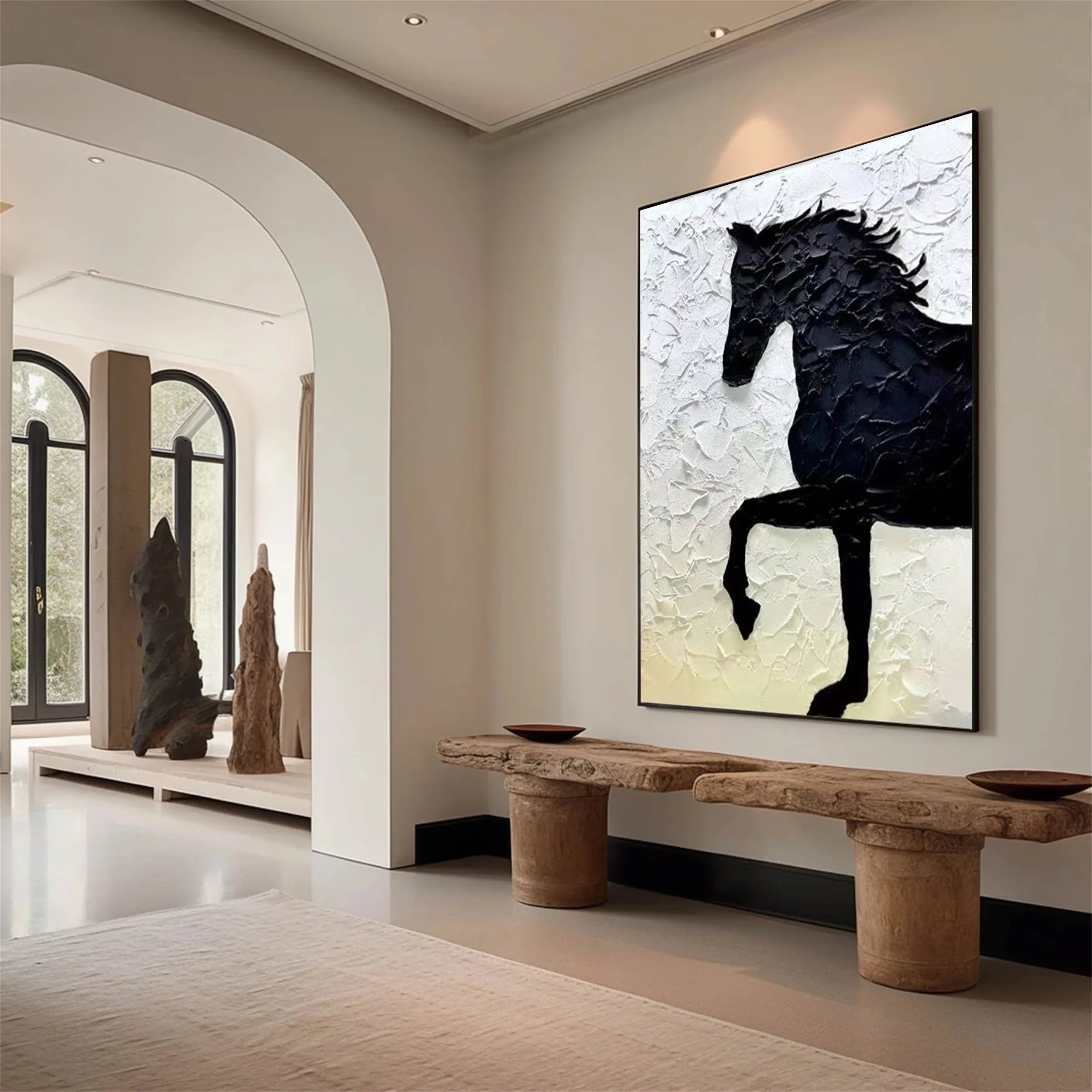 White And Black Horse Abstract Animal Wall Art #AM015
