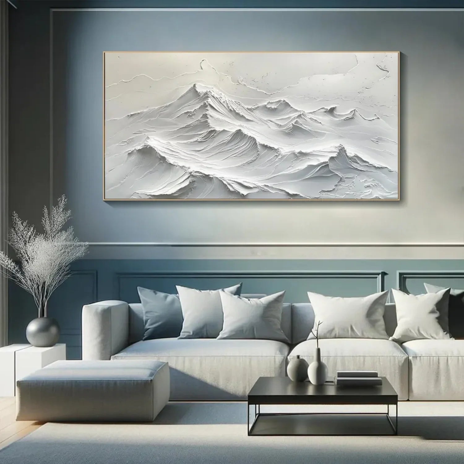 White Minimalistic Mountain Textured Art #MD208