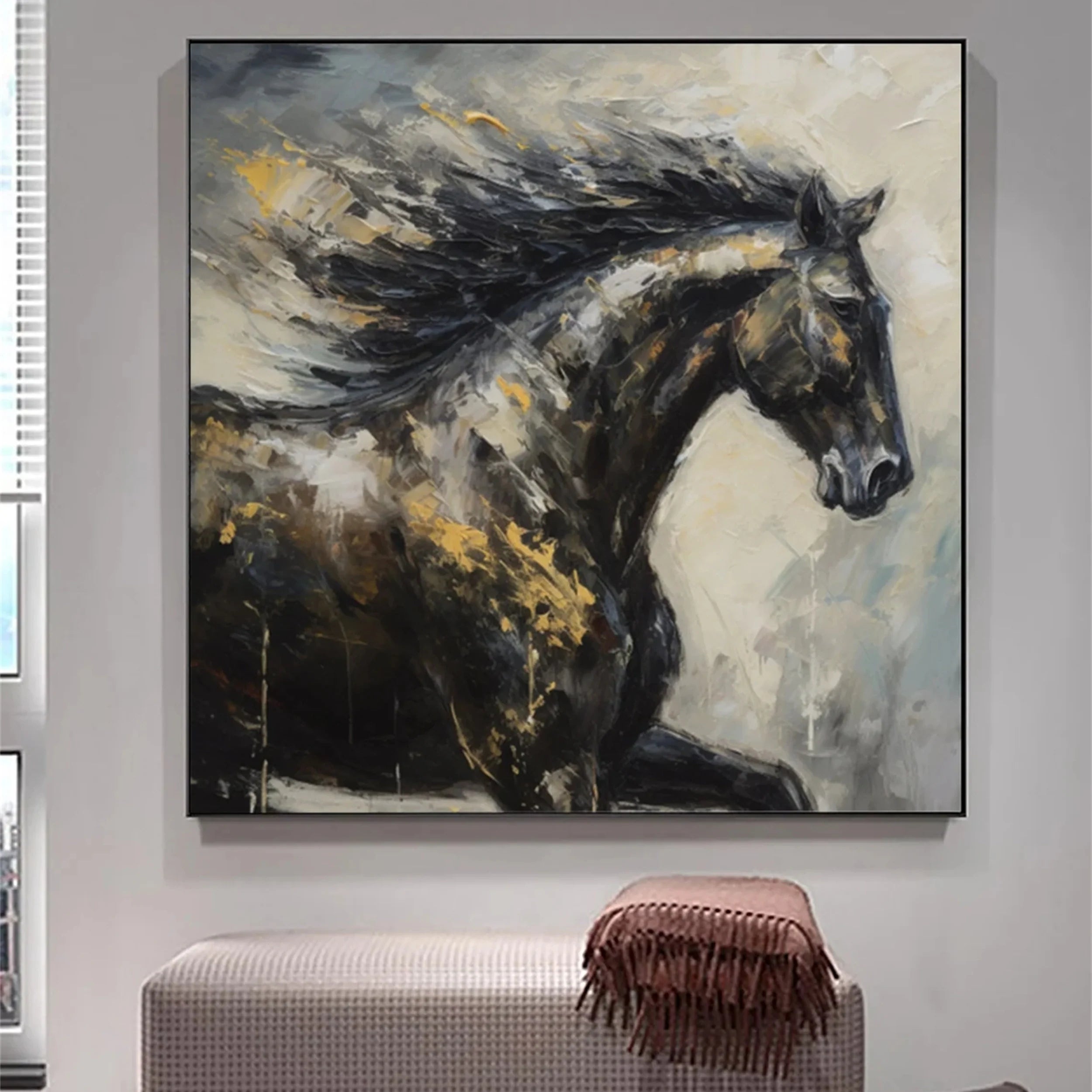 Black Horse Abstract Animal Wall Art #AM045