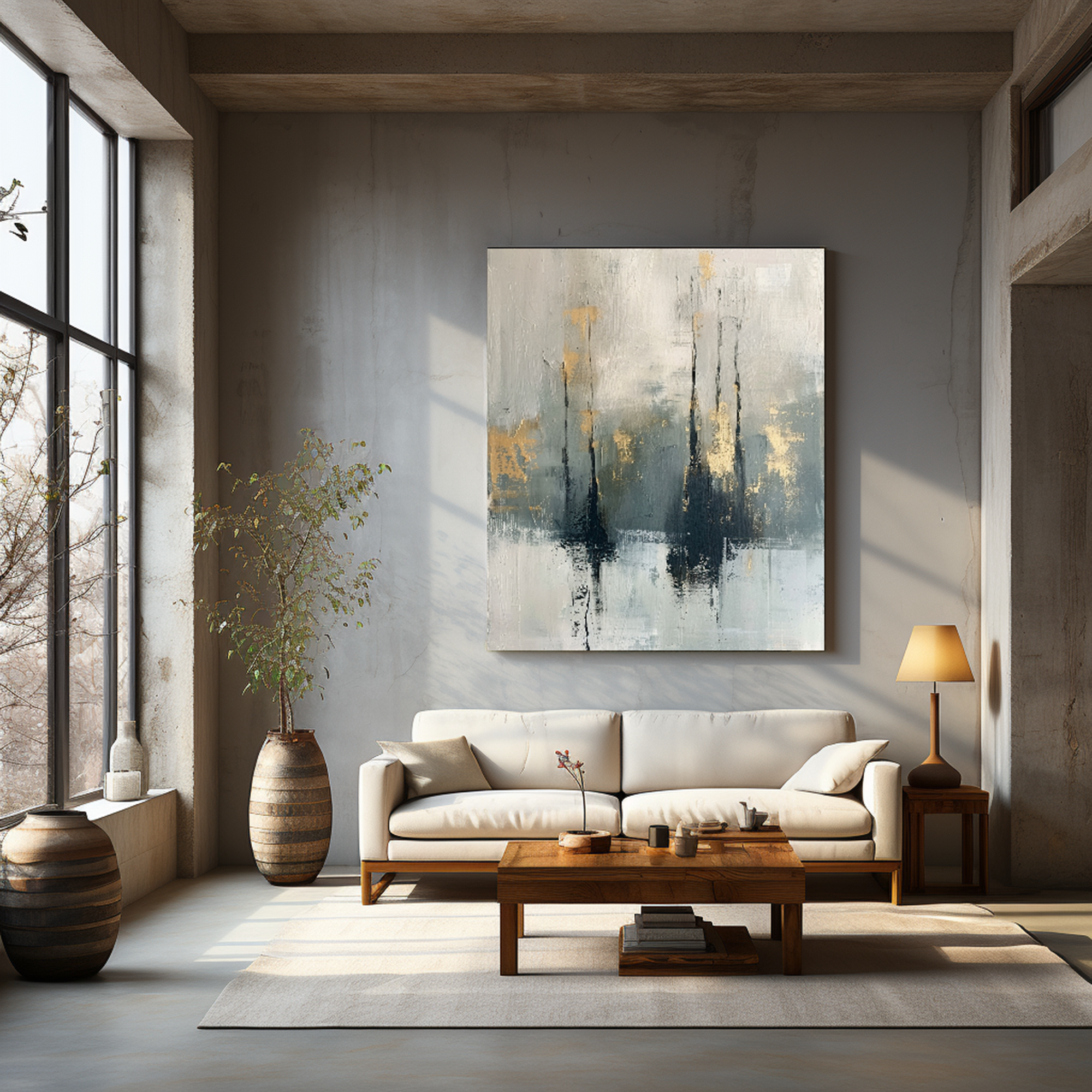 Abstract Gray & Gold Textured Oil Painting #FT214