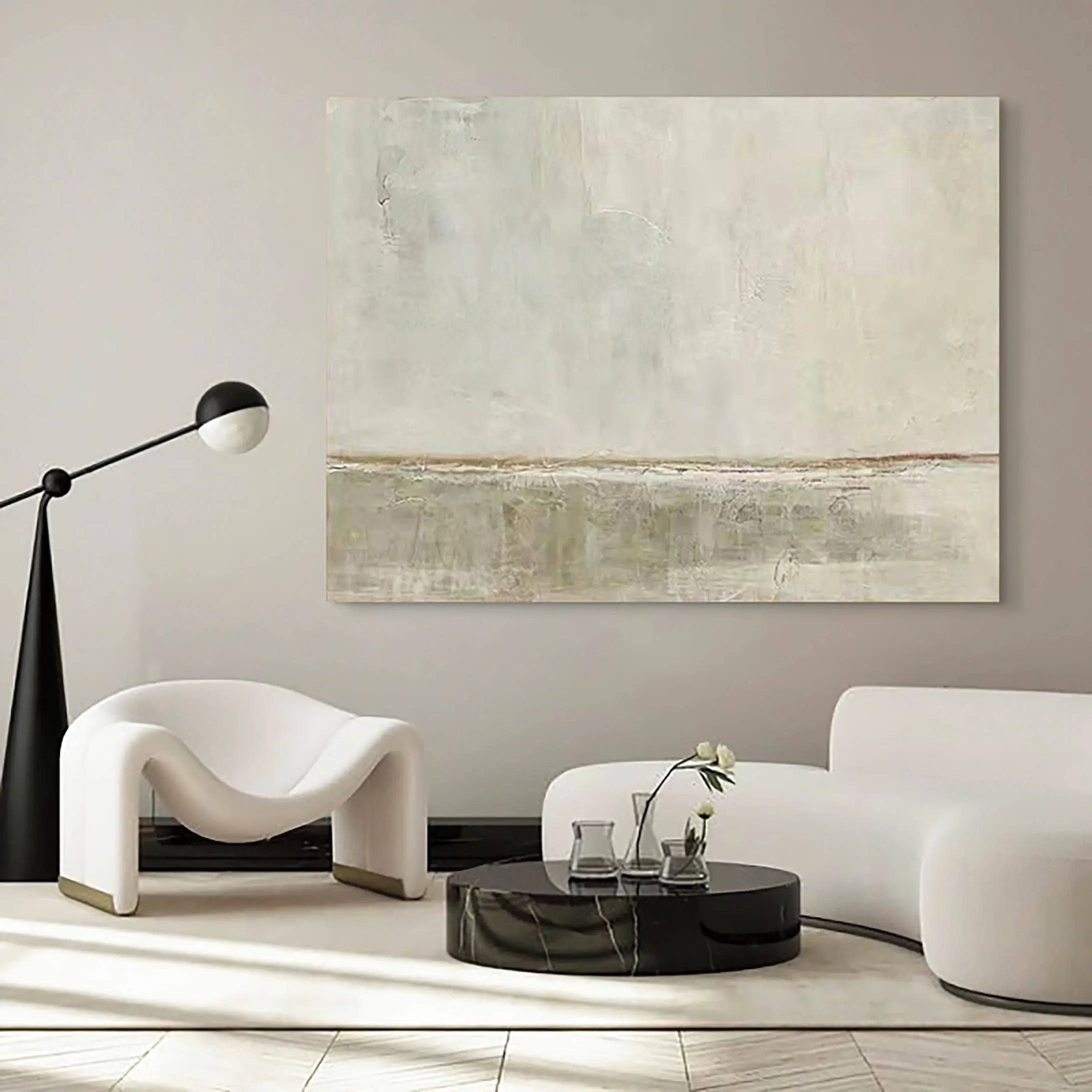 Original Beige Minimalistic Large Painting on Canvas Wall Artwork