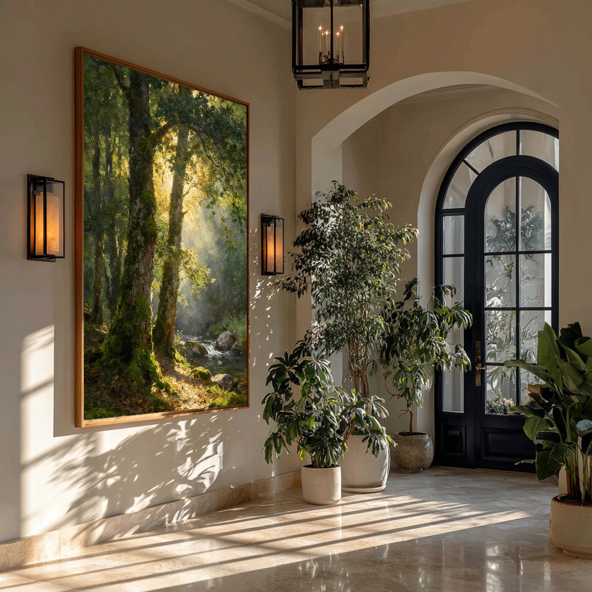 Hand-Painted Forest Sunlight Oil Painting #FJ596