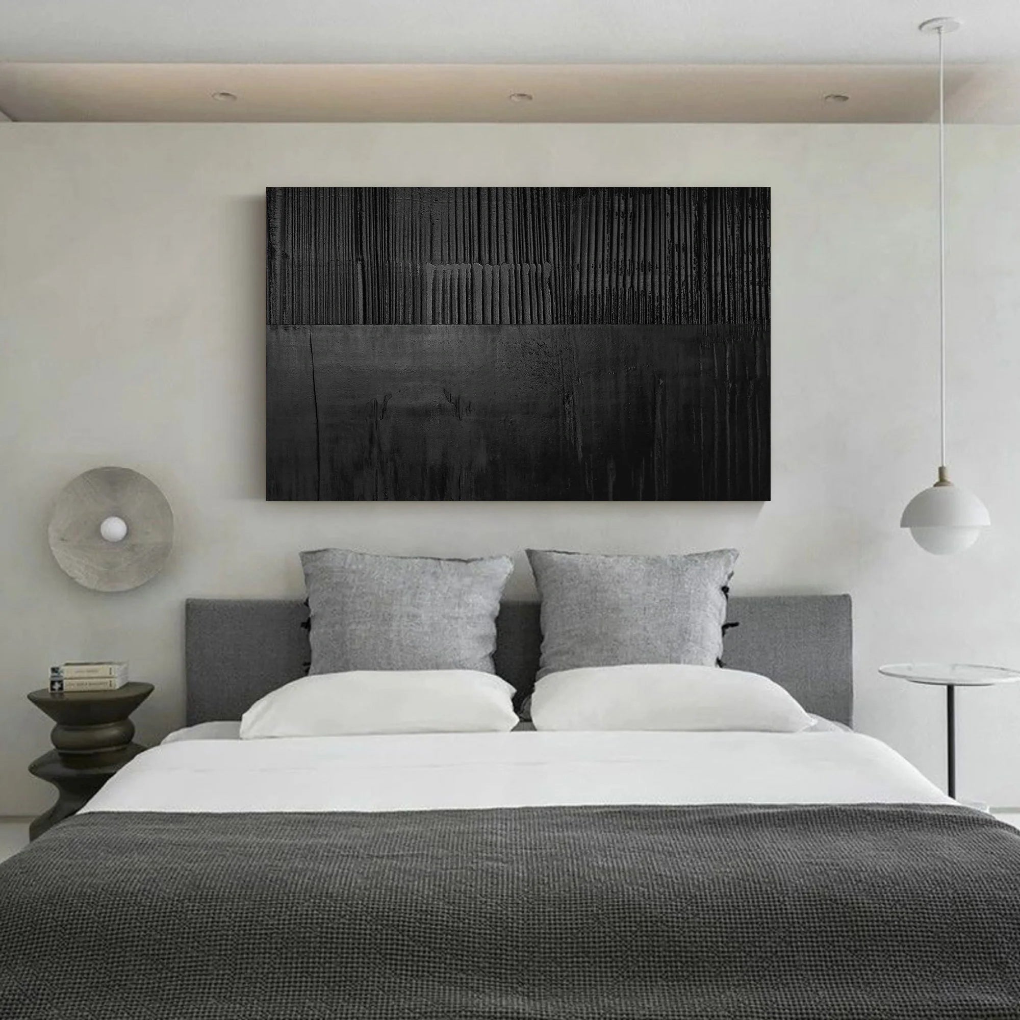 Oversize Black Textured Minimalist Framed Canvas for Living Room/Bedroom