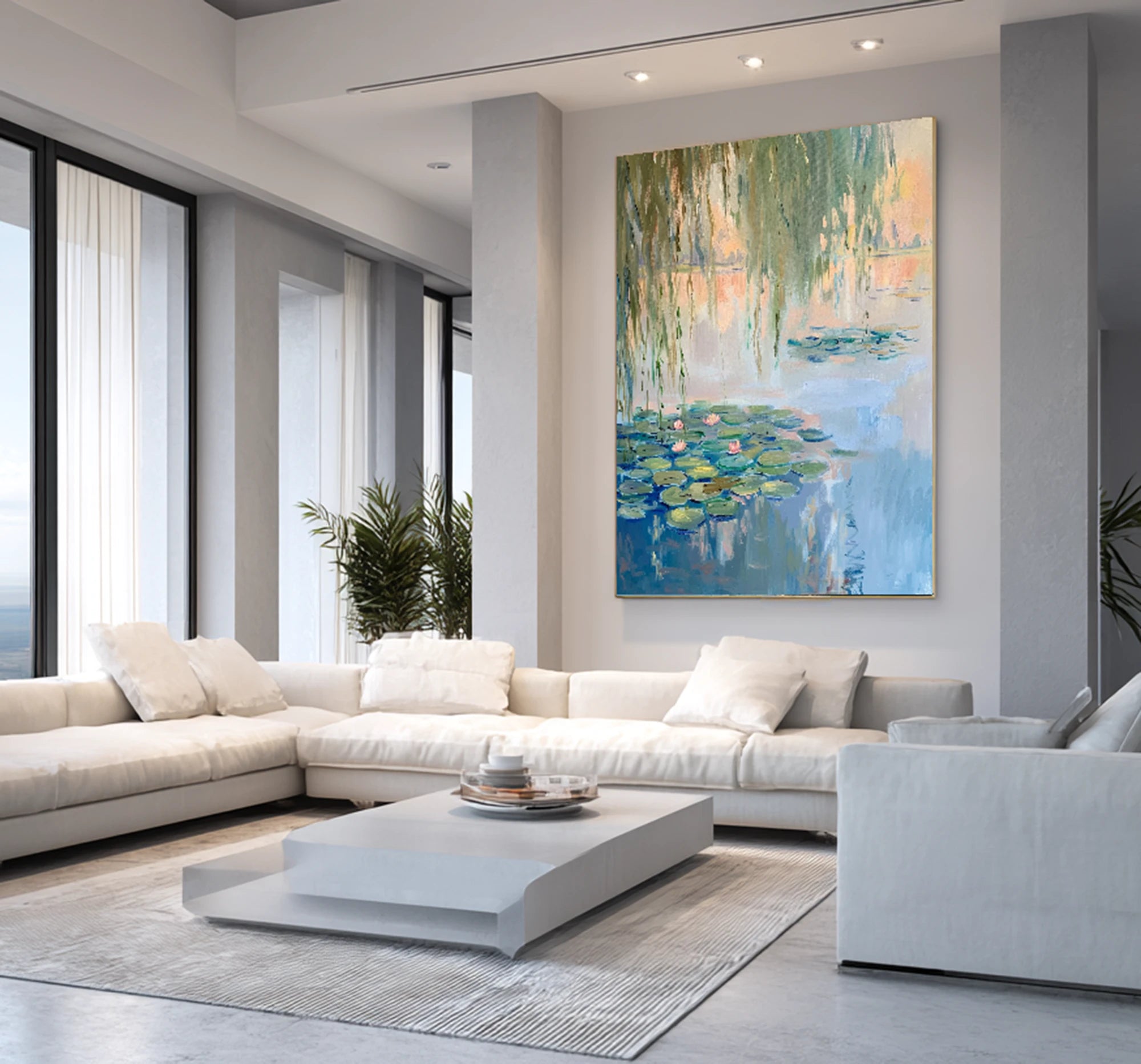Monet-inspired Water Lilies Hand-Painted Oil Painting #FJ635