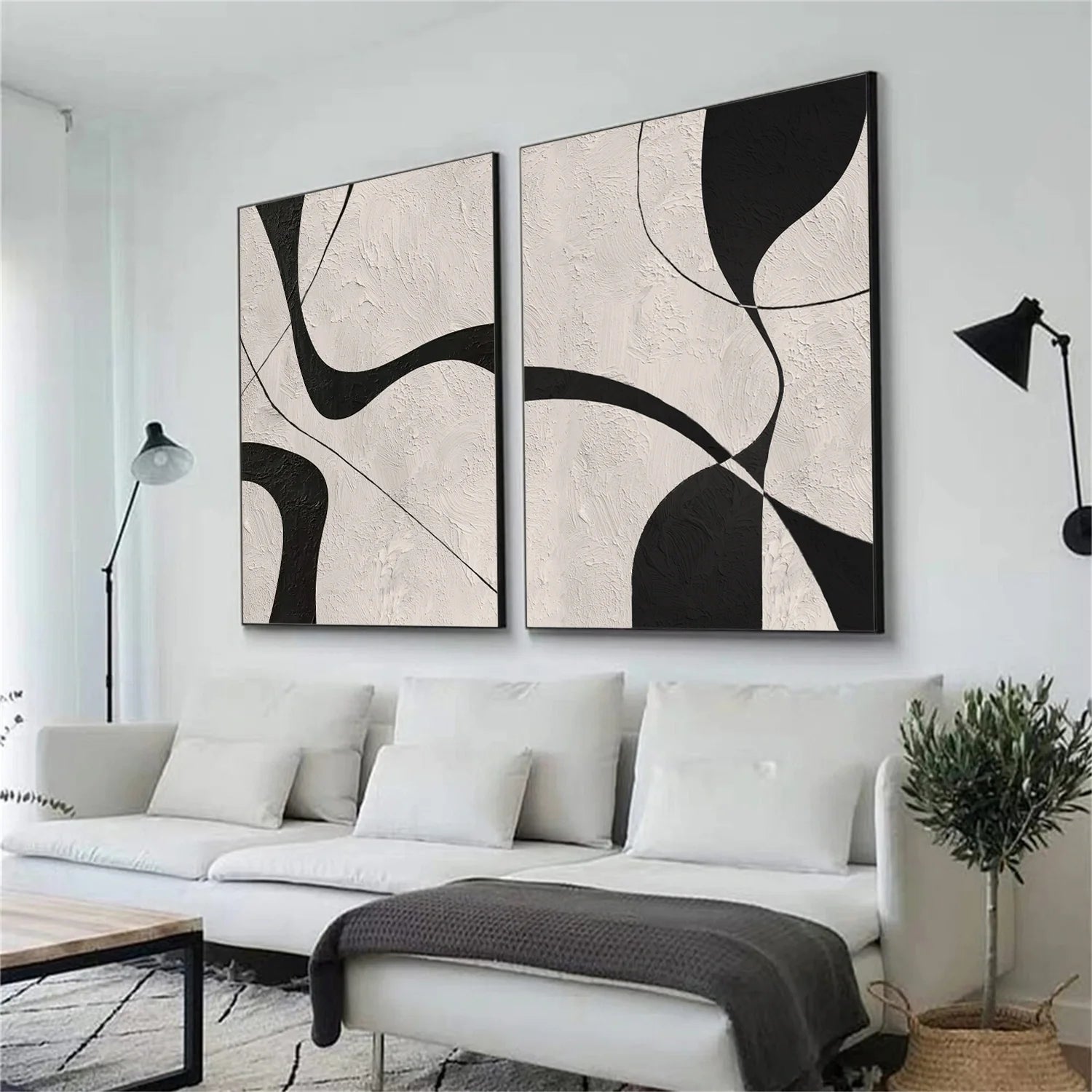 Beige & Black Abstract_Textured Canvas Art Set of 2 #WA780