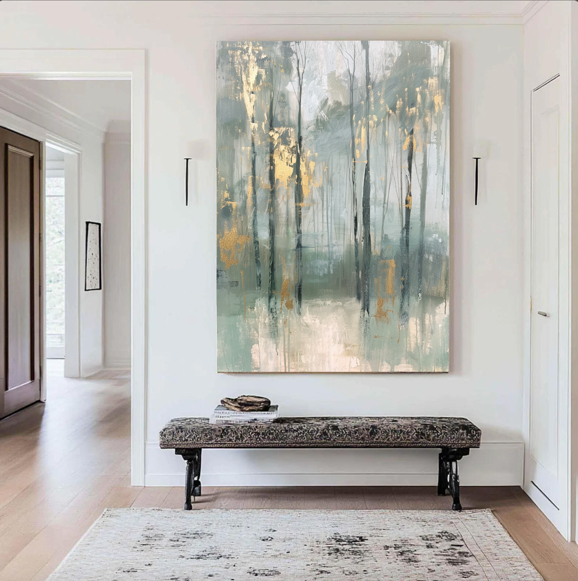 Misty Forest Abstract Oil Painting with Gold Leaf Accents #FT207