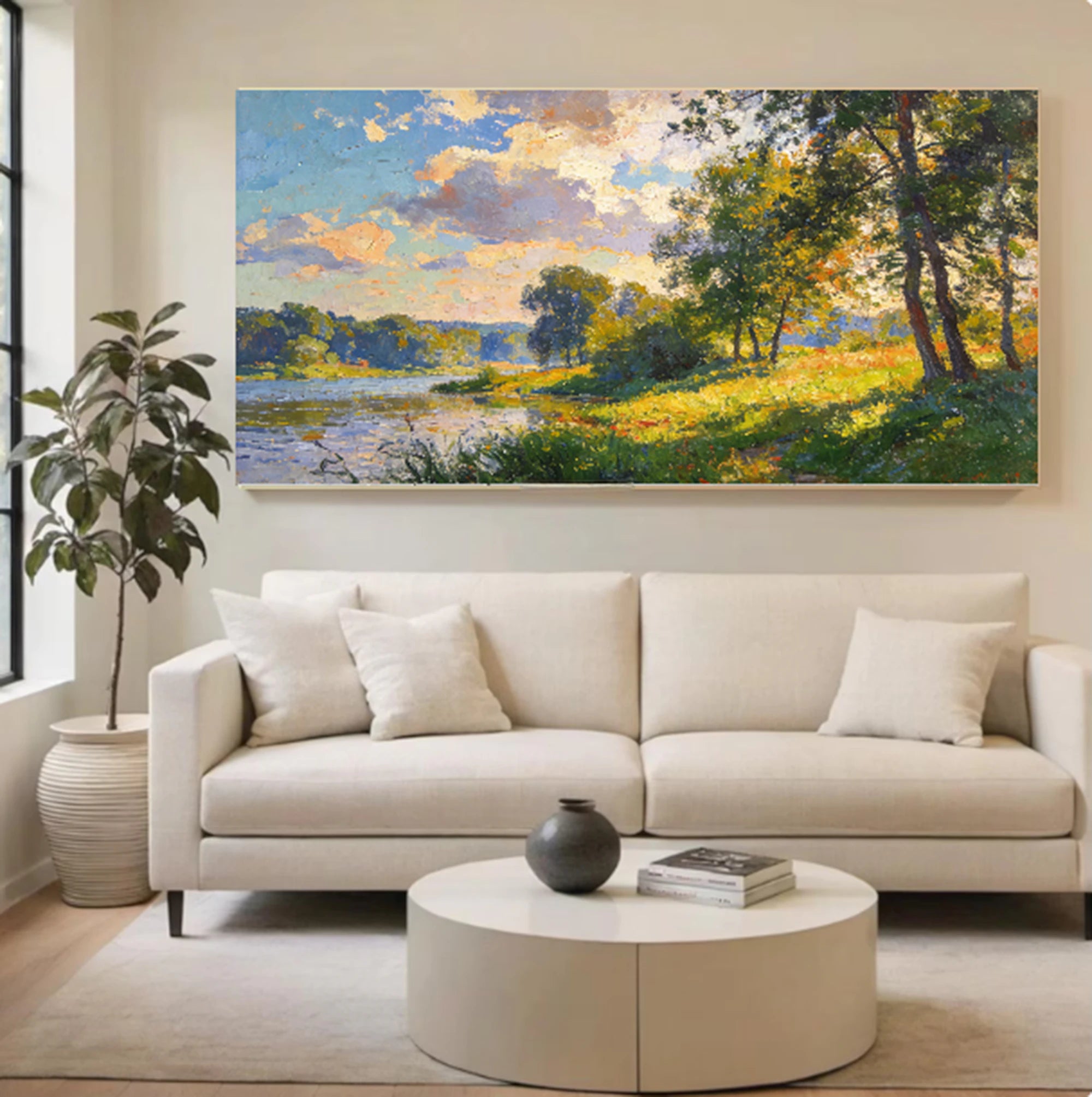 Impressionist River Landscape Oil Painting #FT598