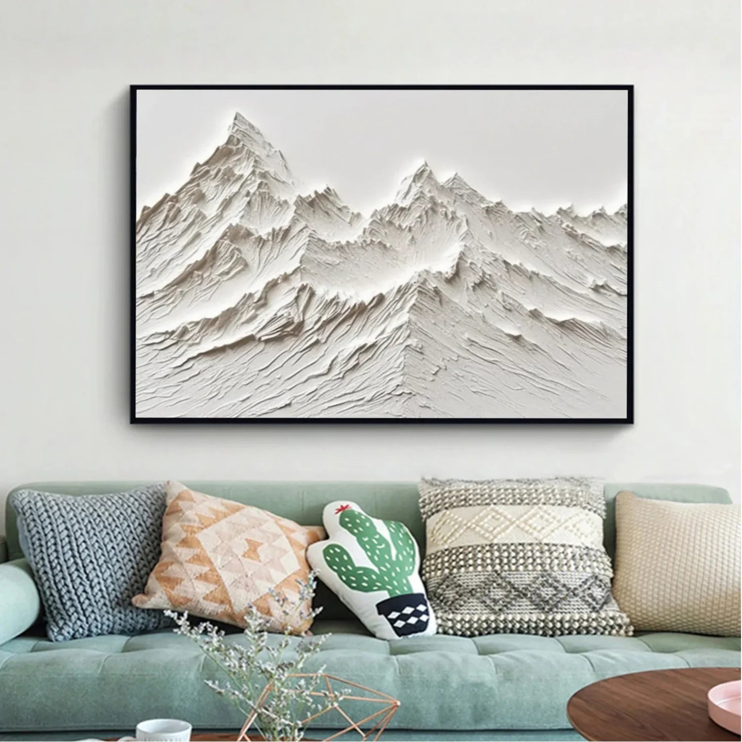 White Minimalistic Mountain Textured Art #MD205