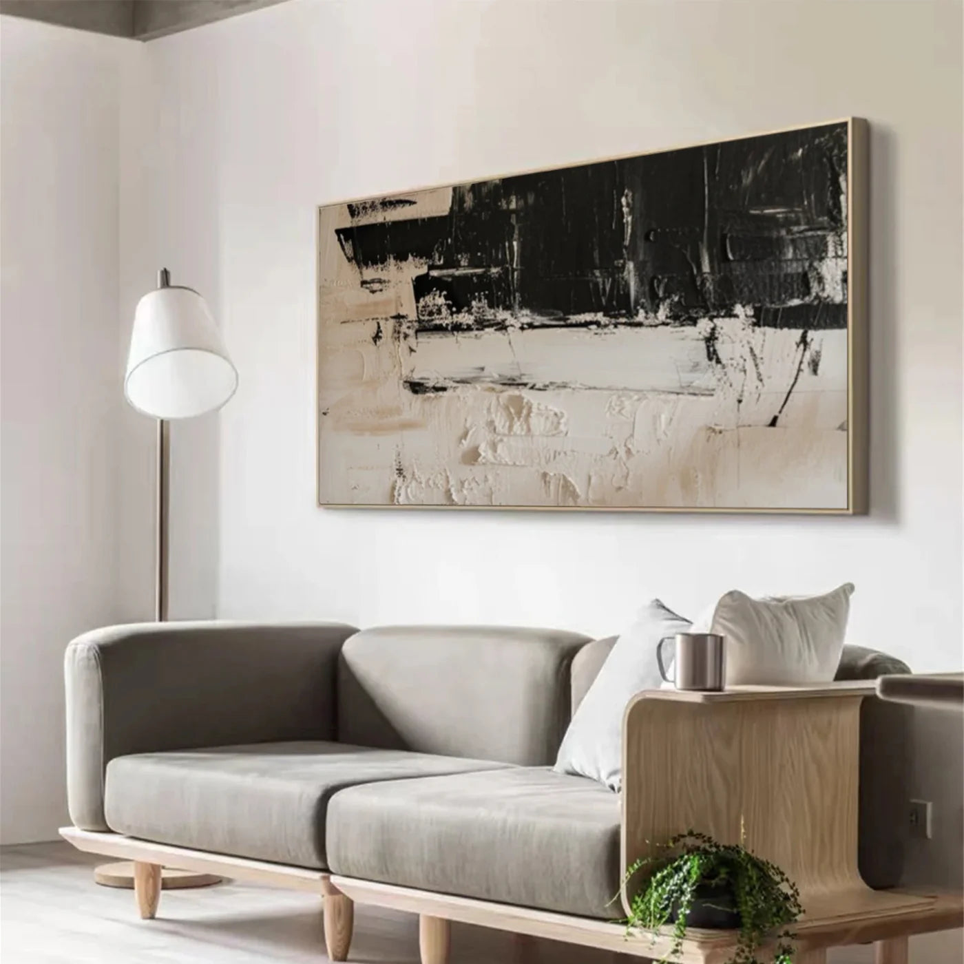 Modern Minimalist Black White Beige Art Oil Painting #JM95