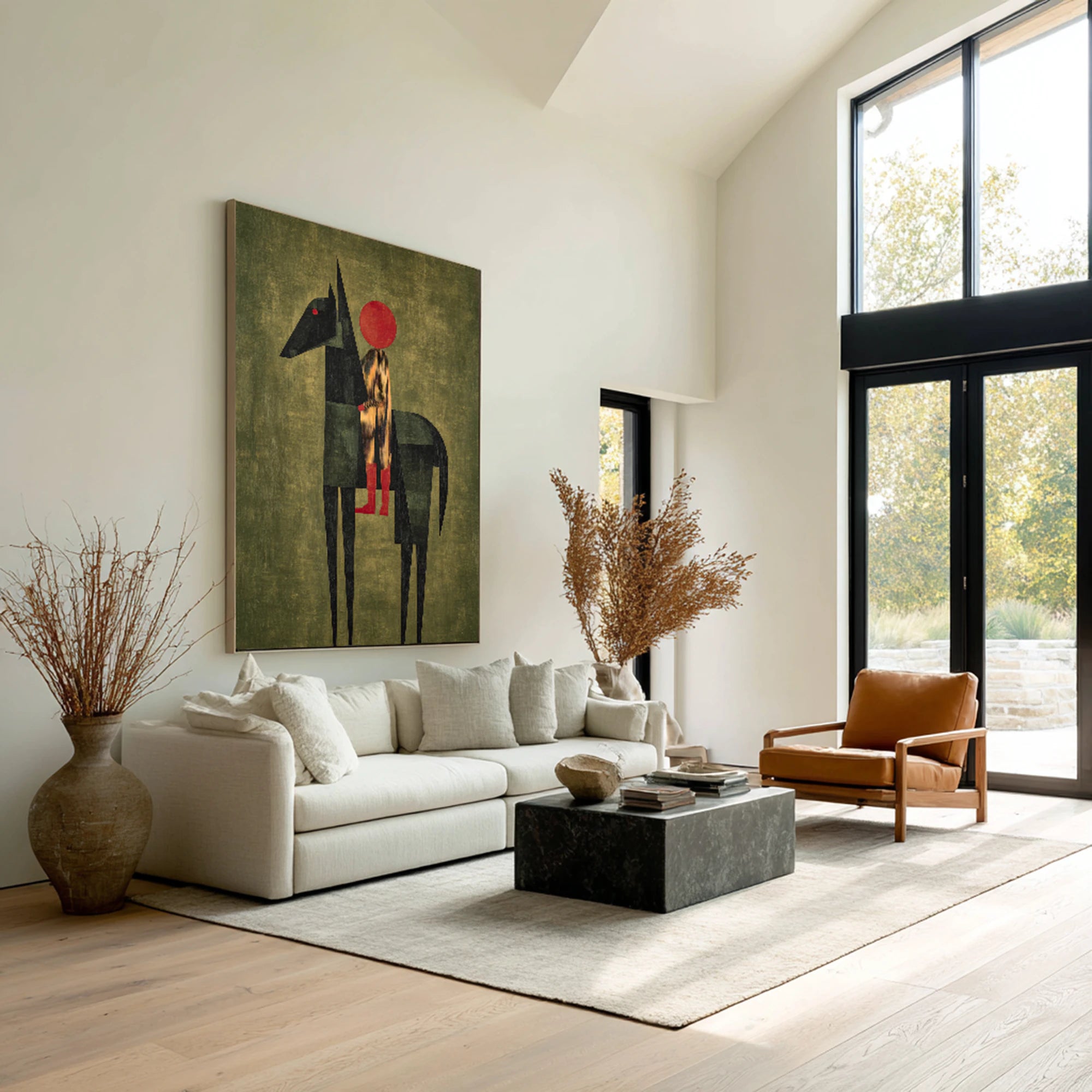 Hand-painted Abstract Horse & Rider Canvas Wall Art #AB680