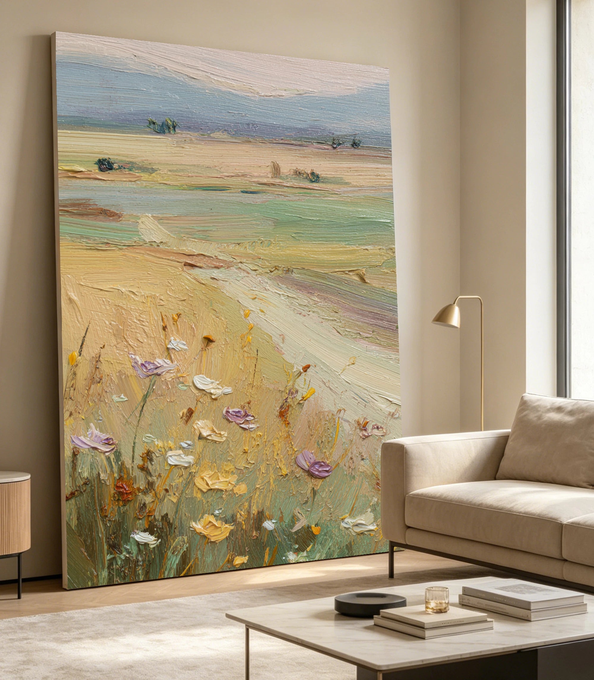 Wildflower Meadow Landscape Oil Painting, Hand-Painted #FT619