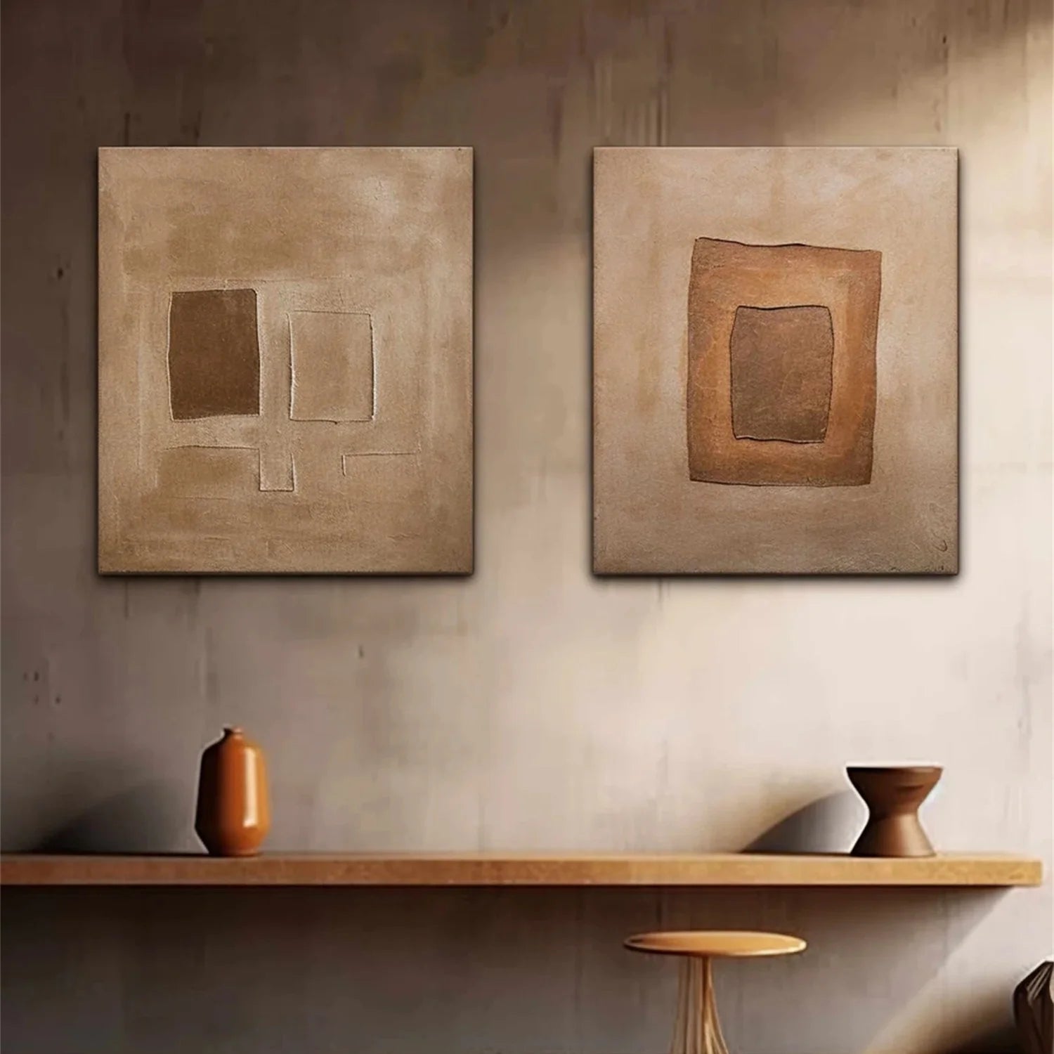 Minimalist Brown & Beige Art Set of 2 #MB018